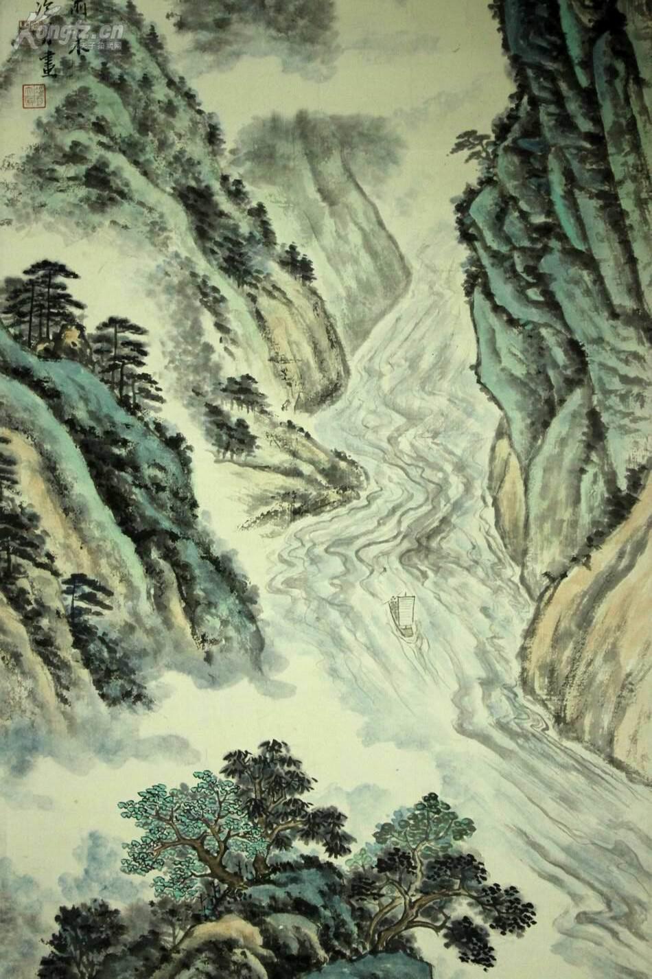 著名画家---------陶冷月---------老山水画-----------原装裱