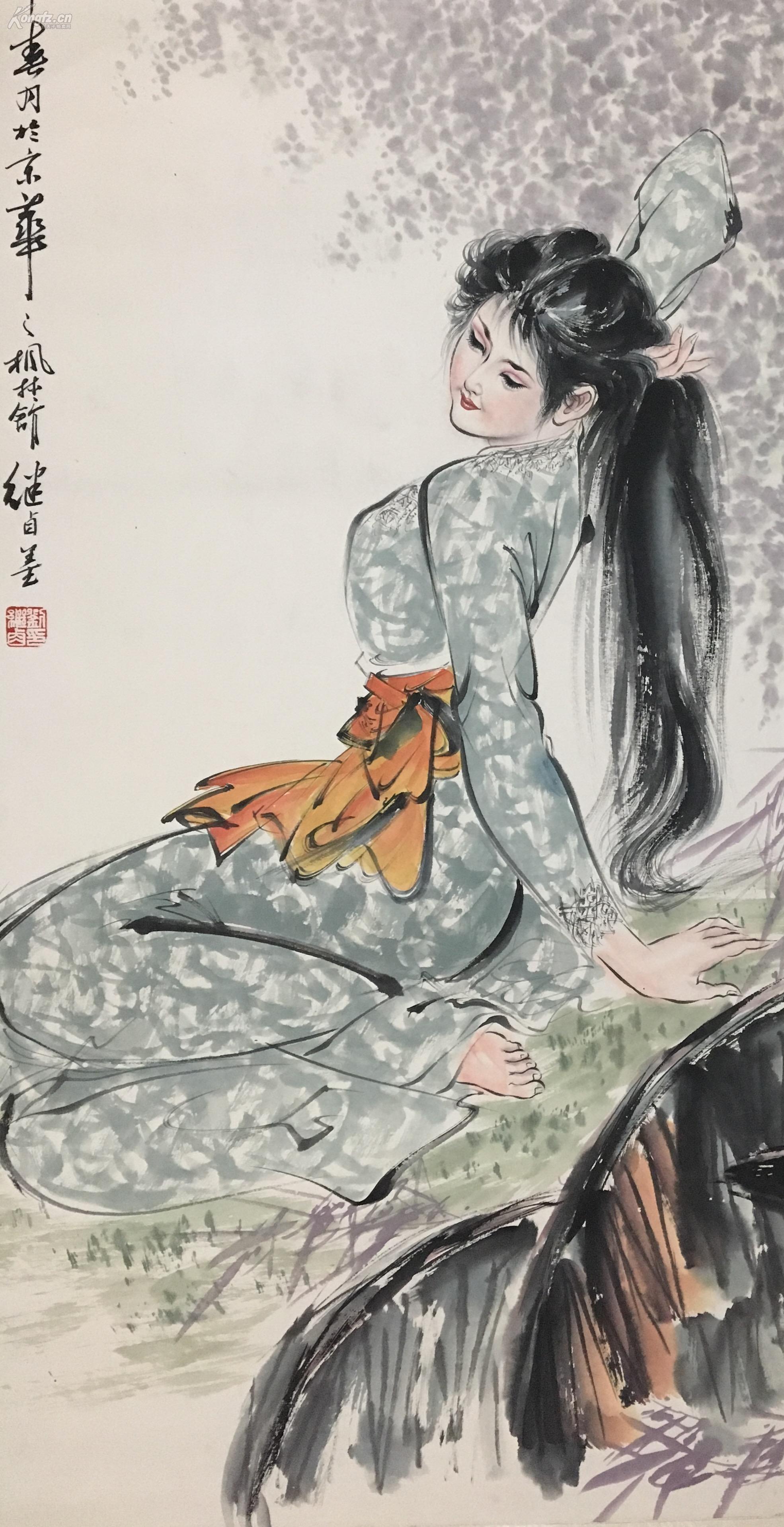 老书画泰山北斗连坛第一人当代画圣刘继卣工笔写意美女