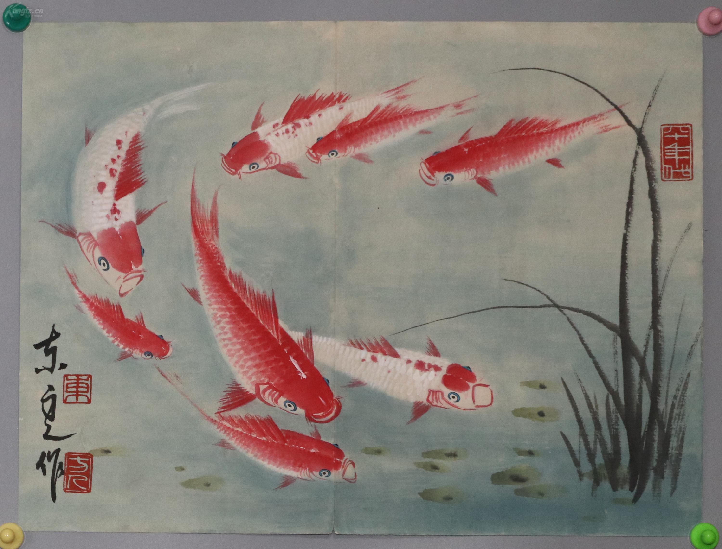 近现代画鱼名家【东方人】册页4张