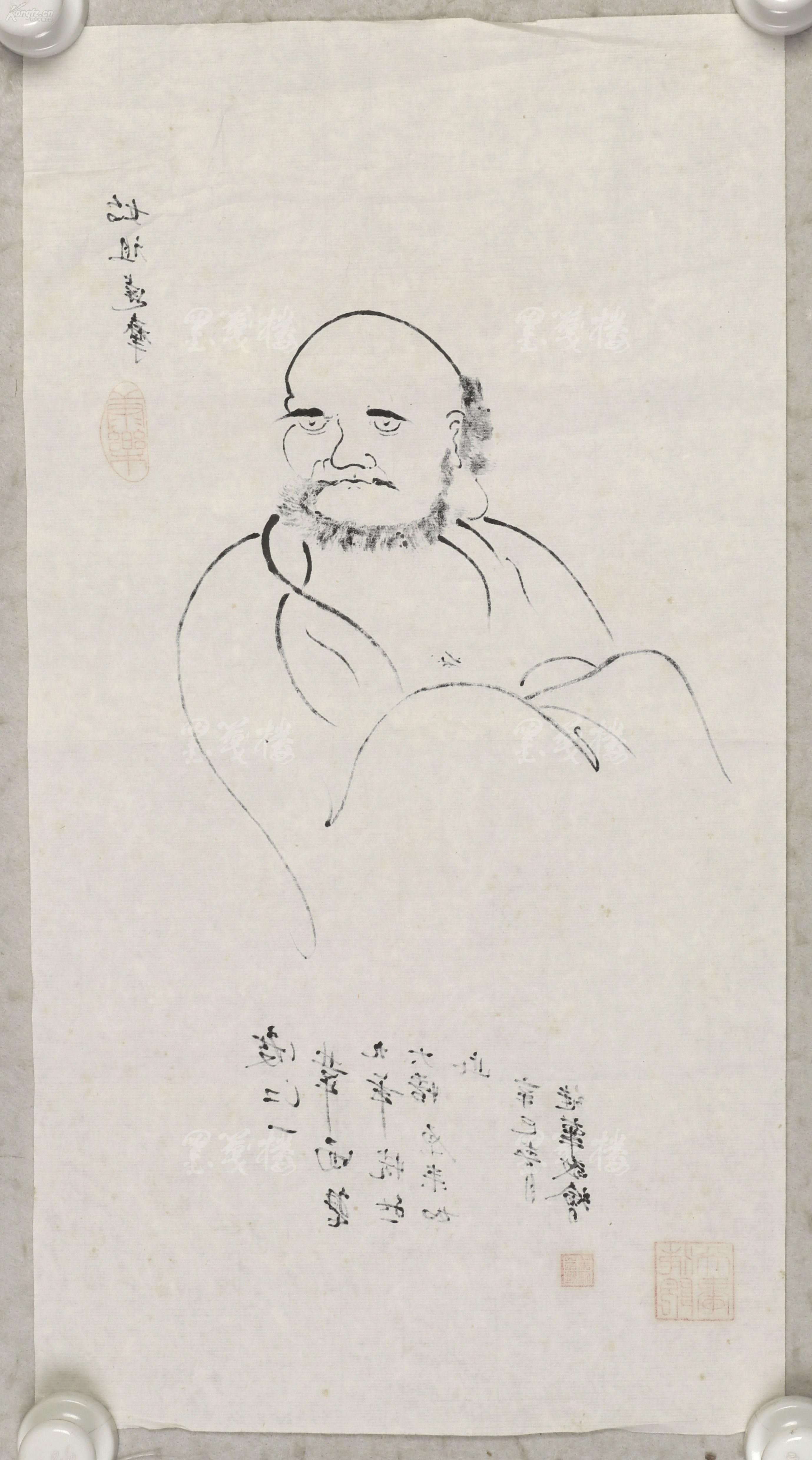 陈逸庵弟子著名书画家俞继华2001年线描人物始祖达摩一幅纸本软片画心