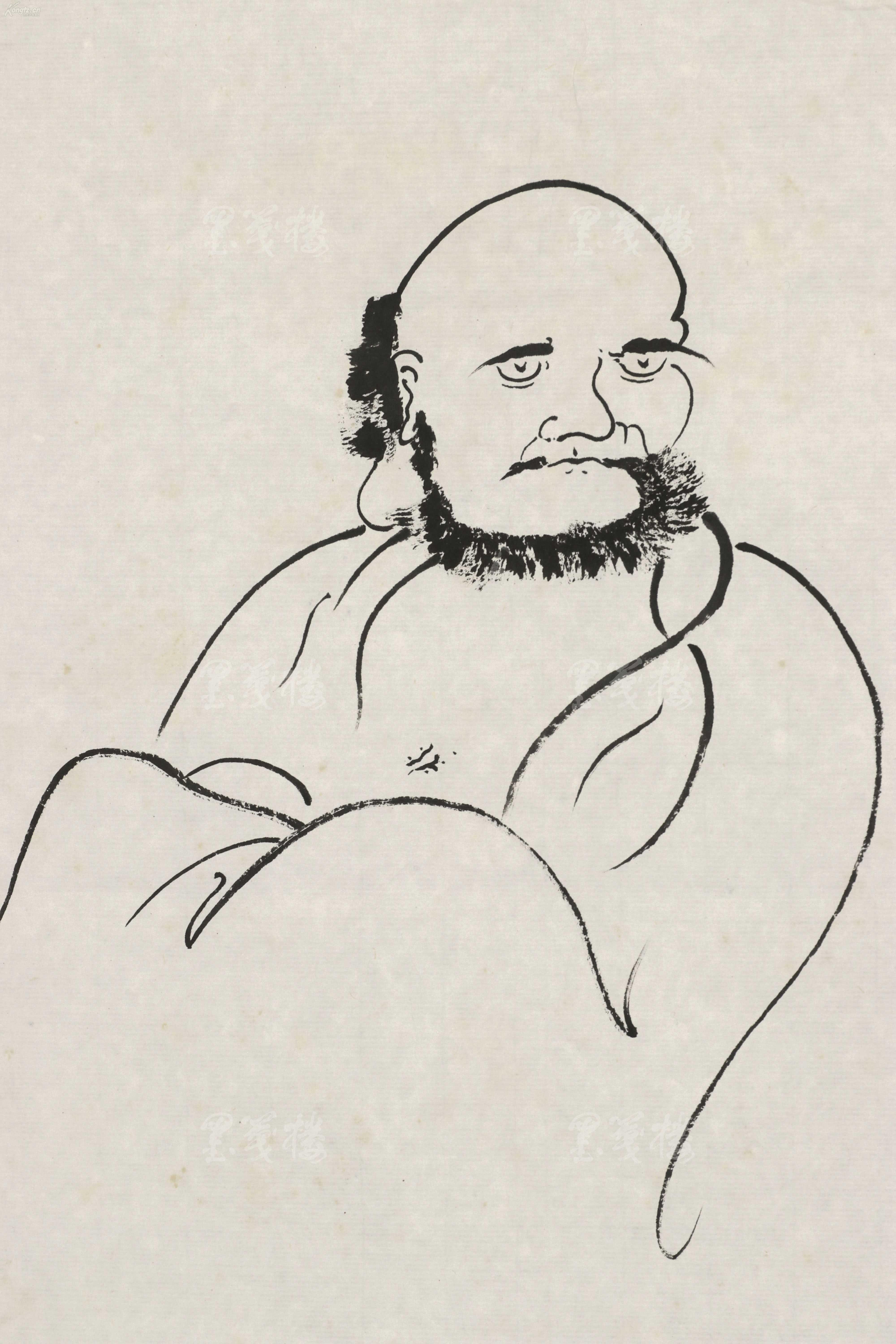 陈逸庵弟子著名书画家俞继华2001年线描人物始祖达摩一幅纸本软片画心