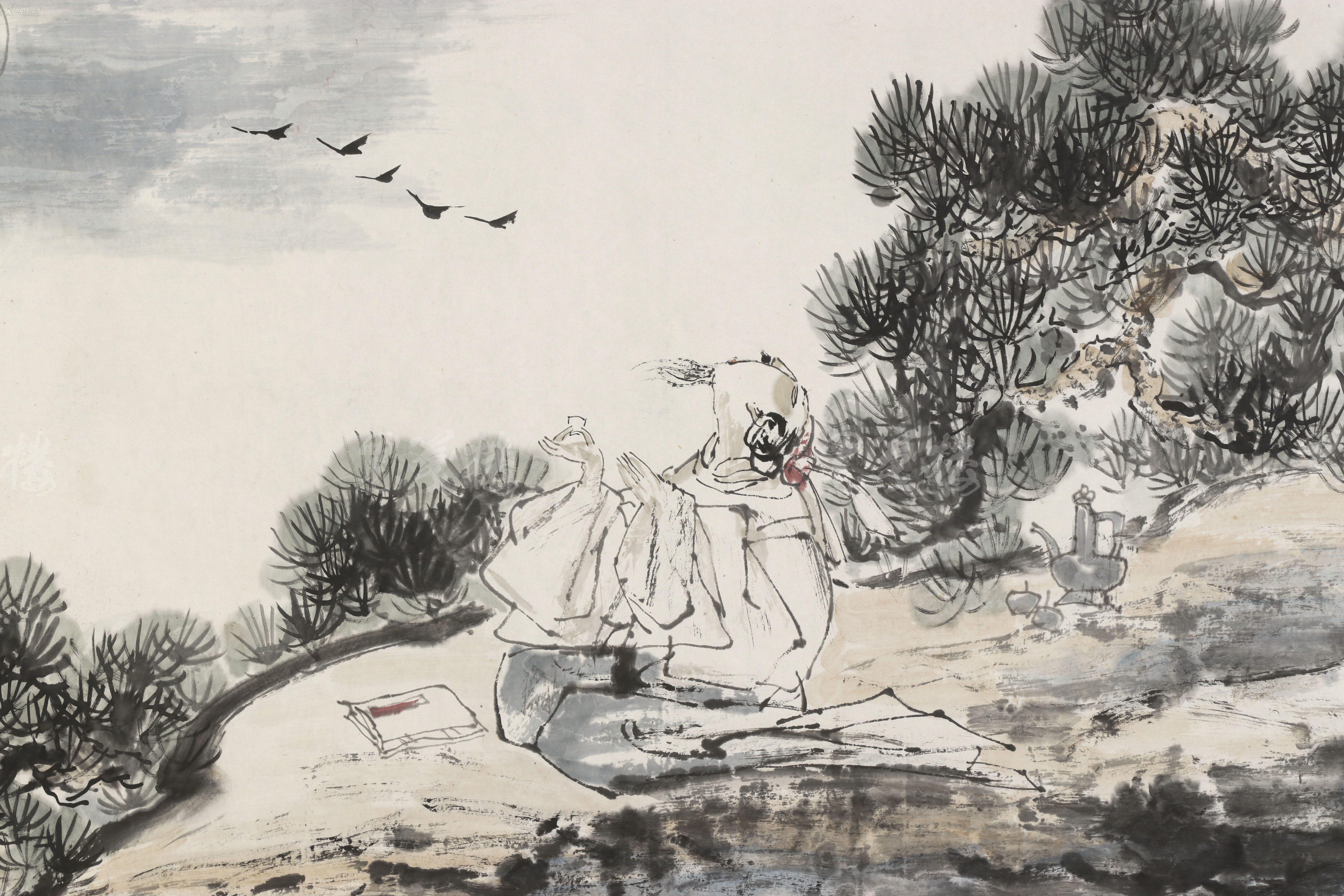 著名画家,马鞍山市书画院院长 吴旭东 庚辰年(2000) 水墨画作品《李白