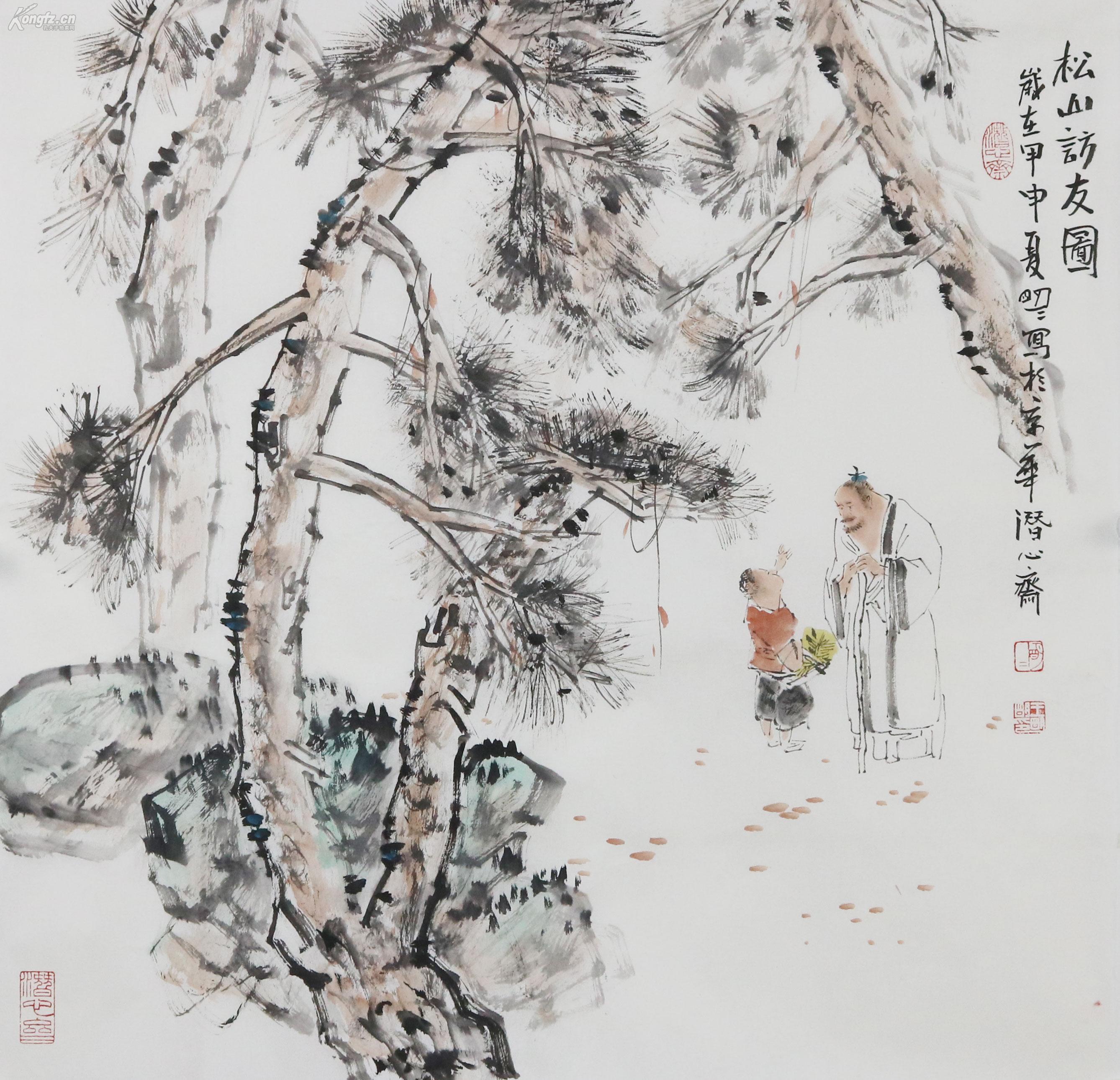 170809009 当代知名画家【松山访友图】67*67cm