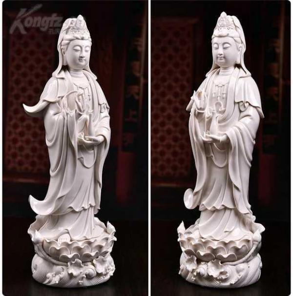 普陀山南海观音菩萨佛像站像德化白瓷陶瓷供奉观世音摆件