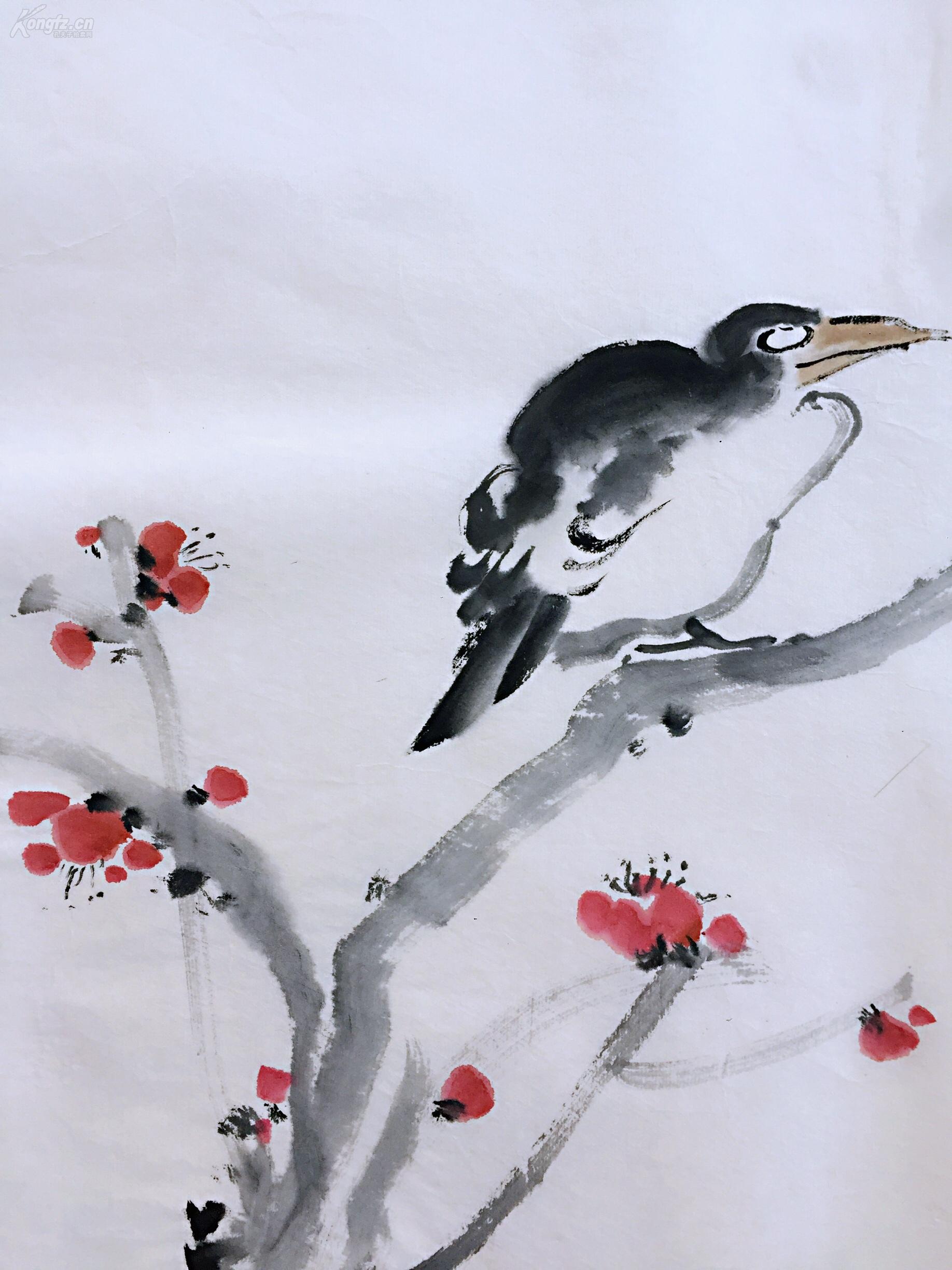 【大写意花鸟水墨画】- -春上枝头 吕鹏材书画真迹 保真