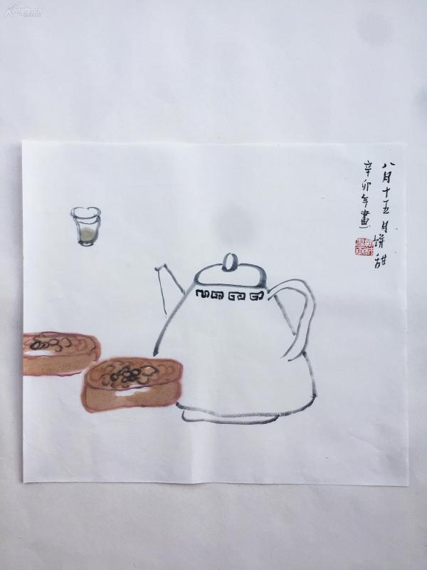 【大写意花鸟水墨画】- -八月十五月饼甜 吕鹏材书画真迹 保真