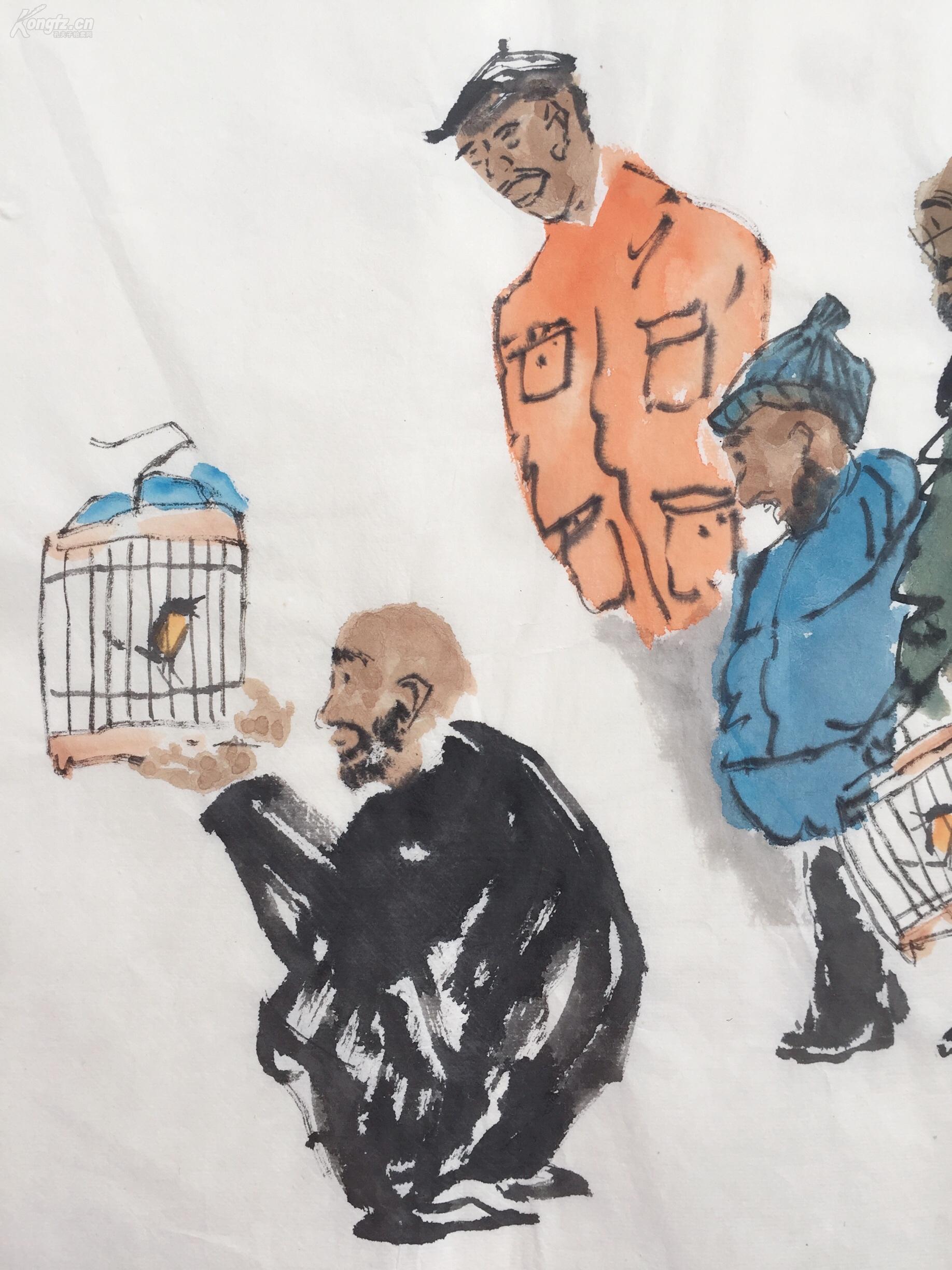 【老北京水墨人物画】--凑热闹 李尤早期书画作品真迹