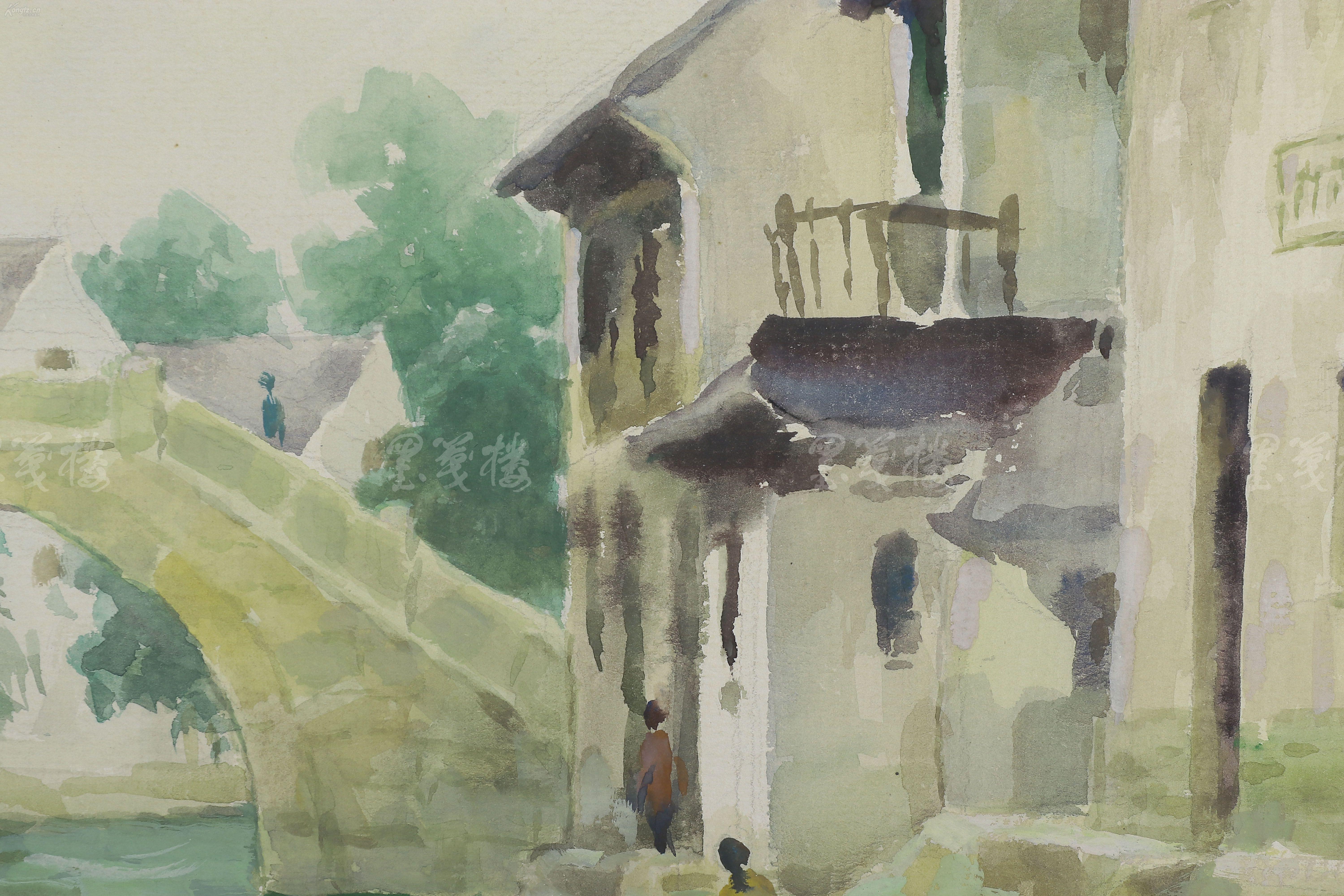 颜文梁弟子,著名水彩画家 沈金龙 水彩画"江南小景"一幅 hxtx113359