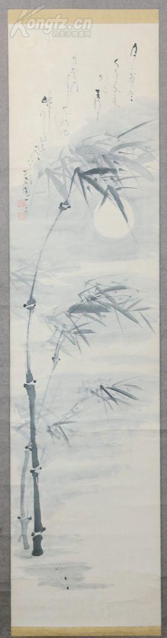 民国初年 著名旅日水墨画大家 羽田真(字:萨园)纸本手绘《月下竹影图