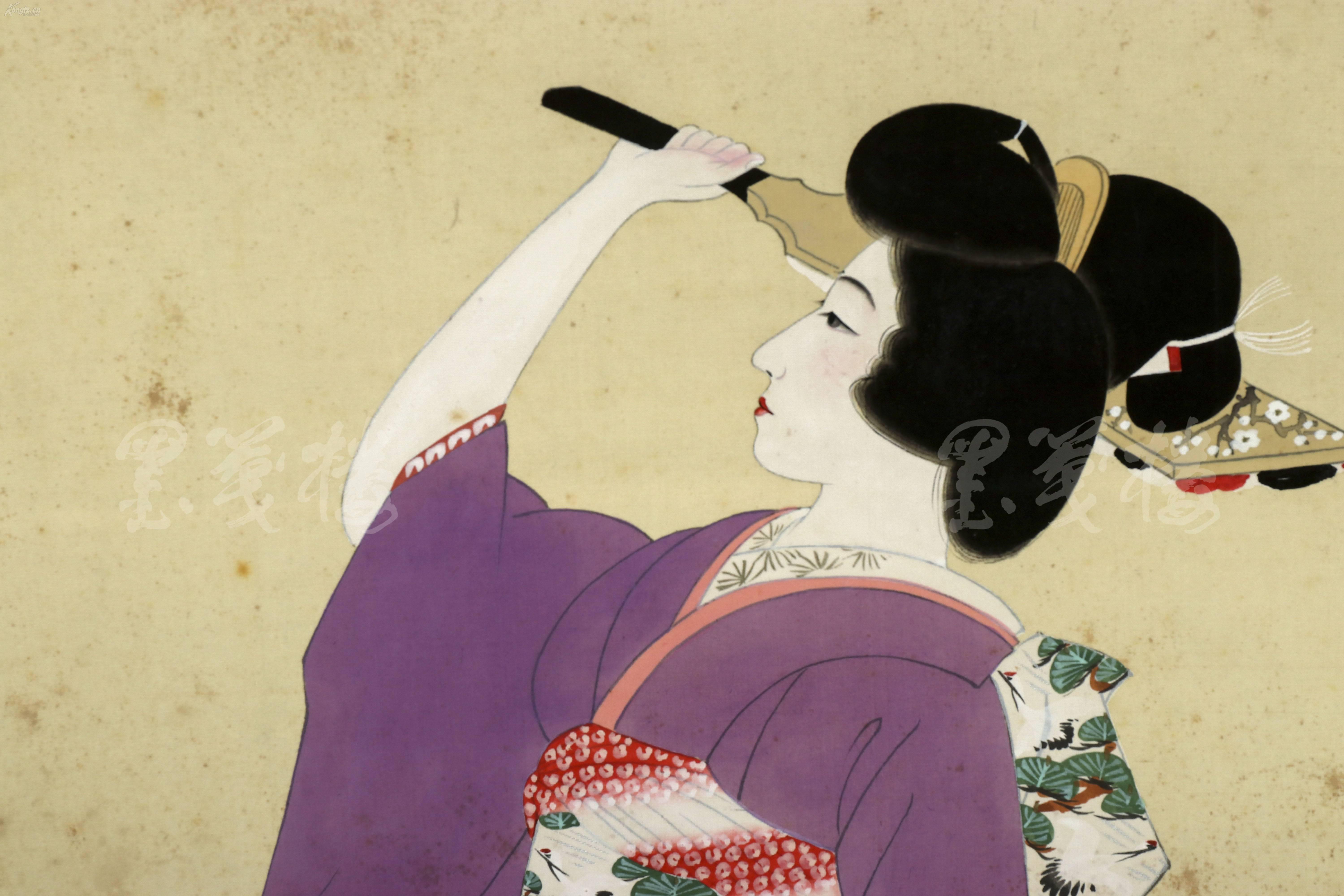 日本著名浮世绘画家 月峰 人物画"美人图"一幅 带原装
