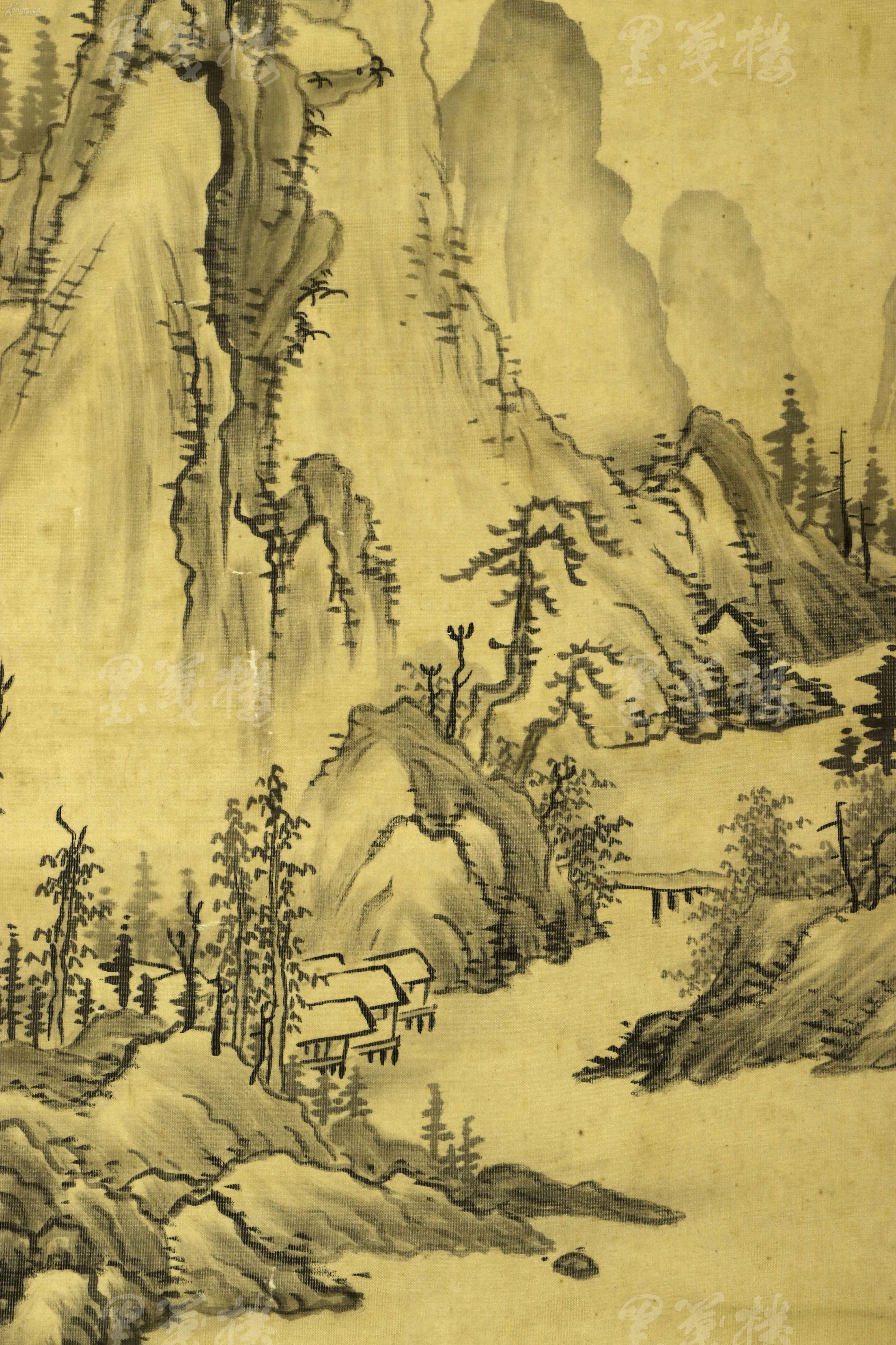 【日本回流】老画家 桂仙 丙子年水墨画作品"春江雅居图"一幅(绢本