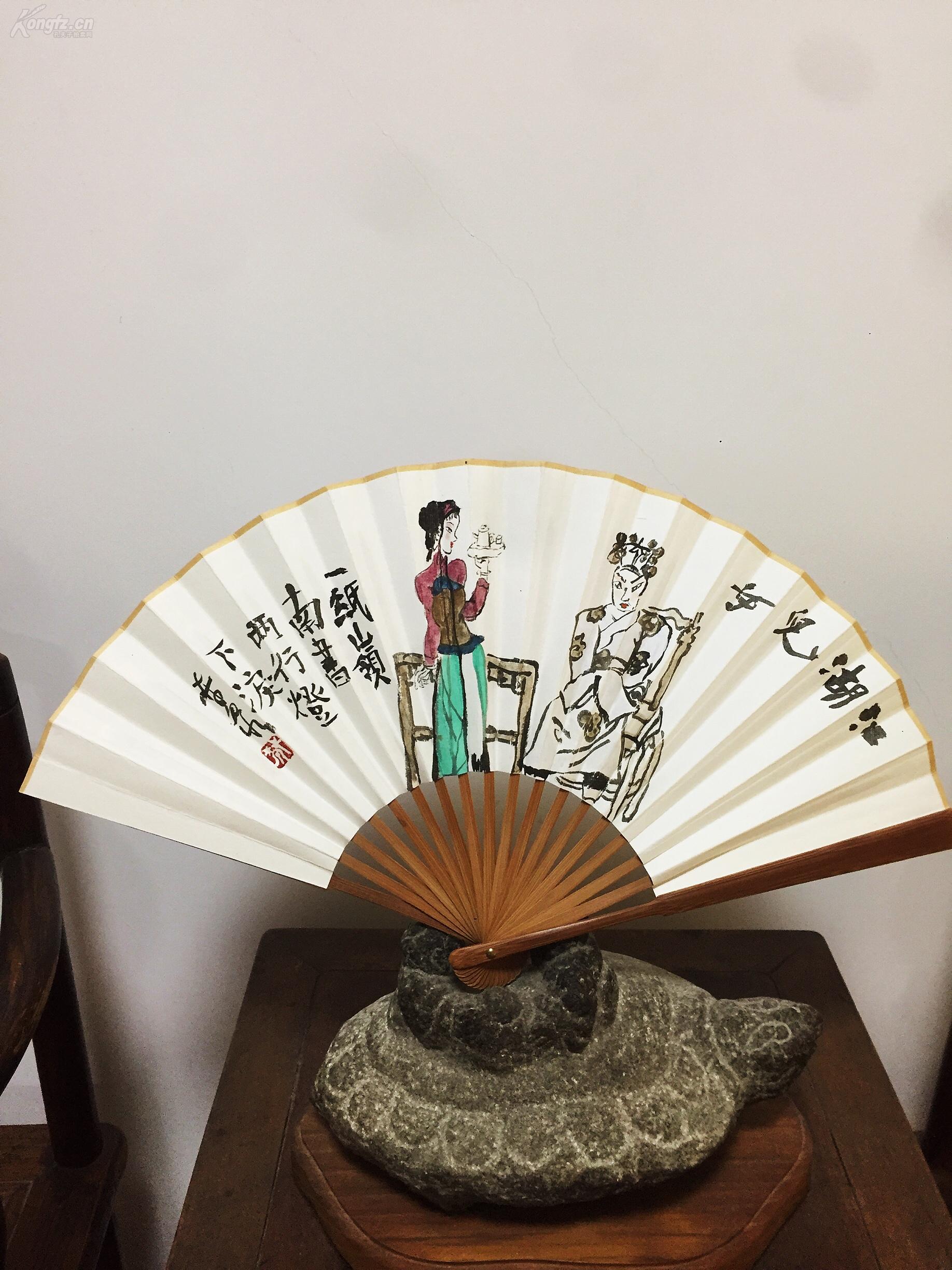 江湖儿女 林泉真迹 赠送精美扇套 八寸折扇【戏曲人物水墨画】