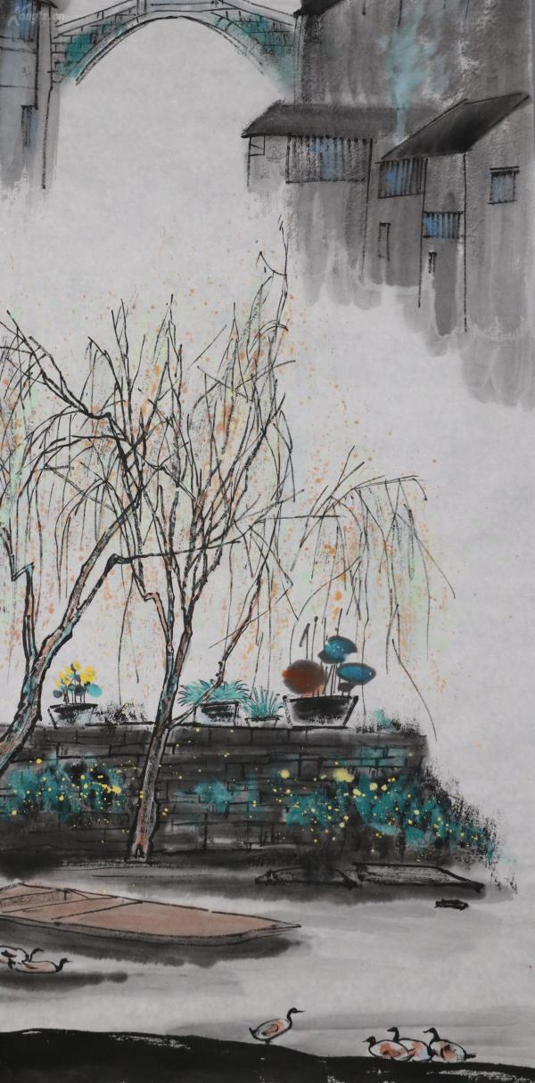 江苏画家,被称誉为"发现周庄第一人"【杨明义】 山水四条屏