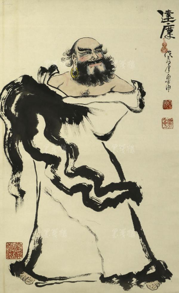 画家 栗申(亚颠) 戊辰年写意人物《达摩》一幅(纸本立轴,画心约2.