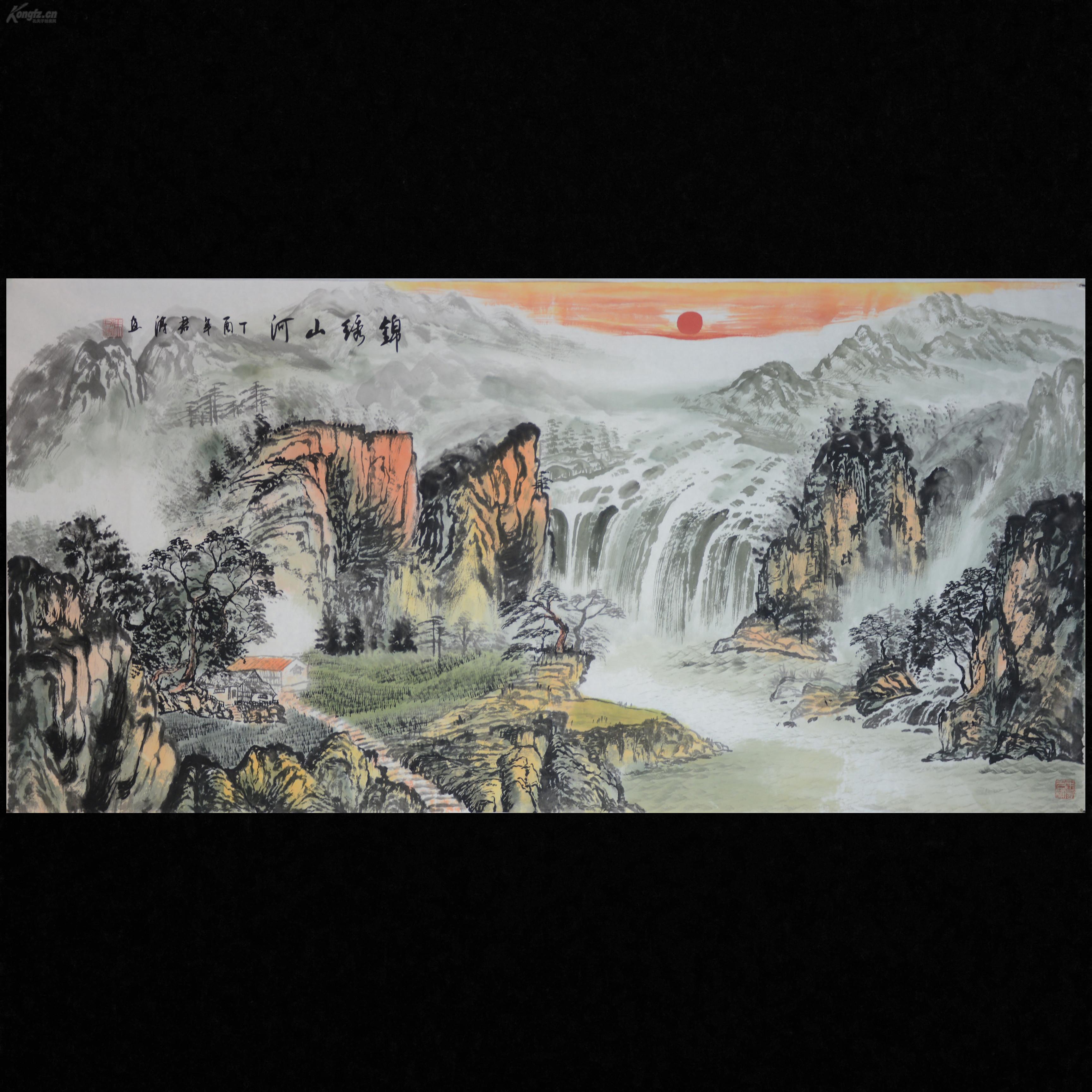 锦绣山河.宣纸画芯,尺寸约136cm*66cm.