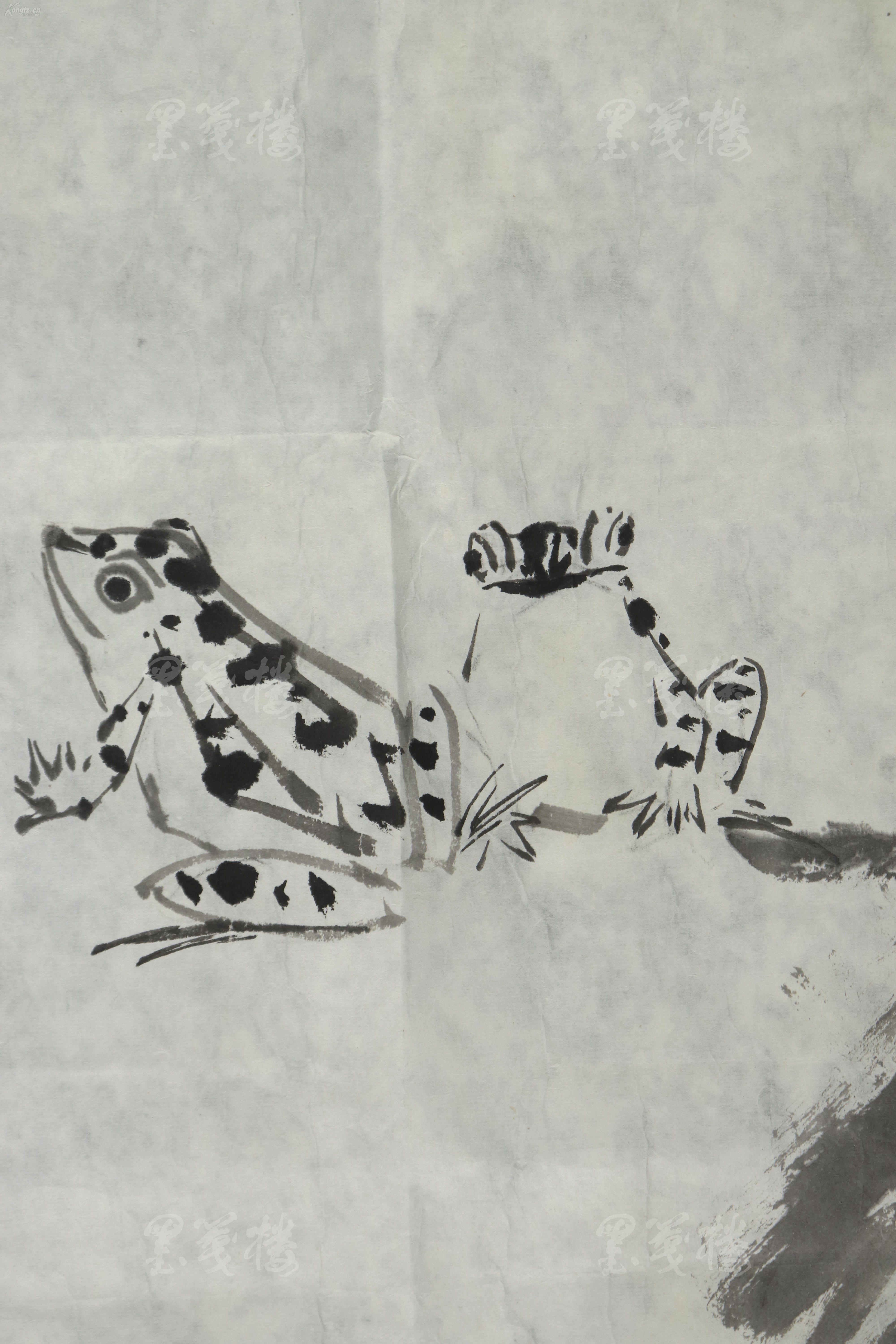 著名画家邱受成杨尧棠合作水墨画作品青蛙一幅纸本软片约28平尺钤印