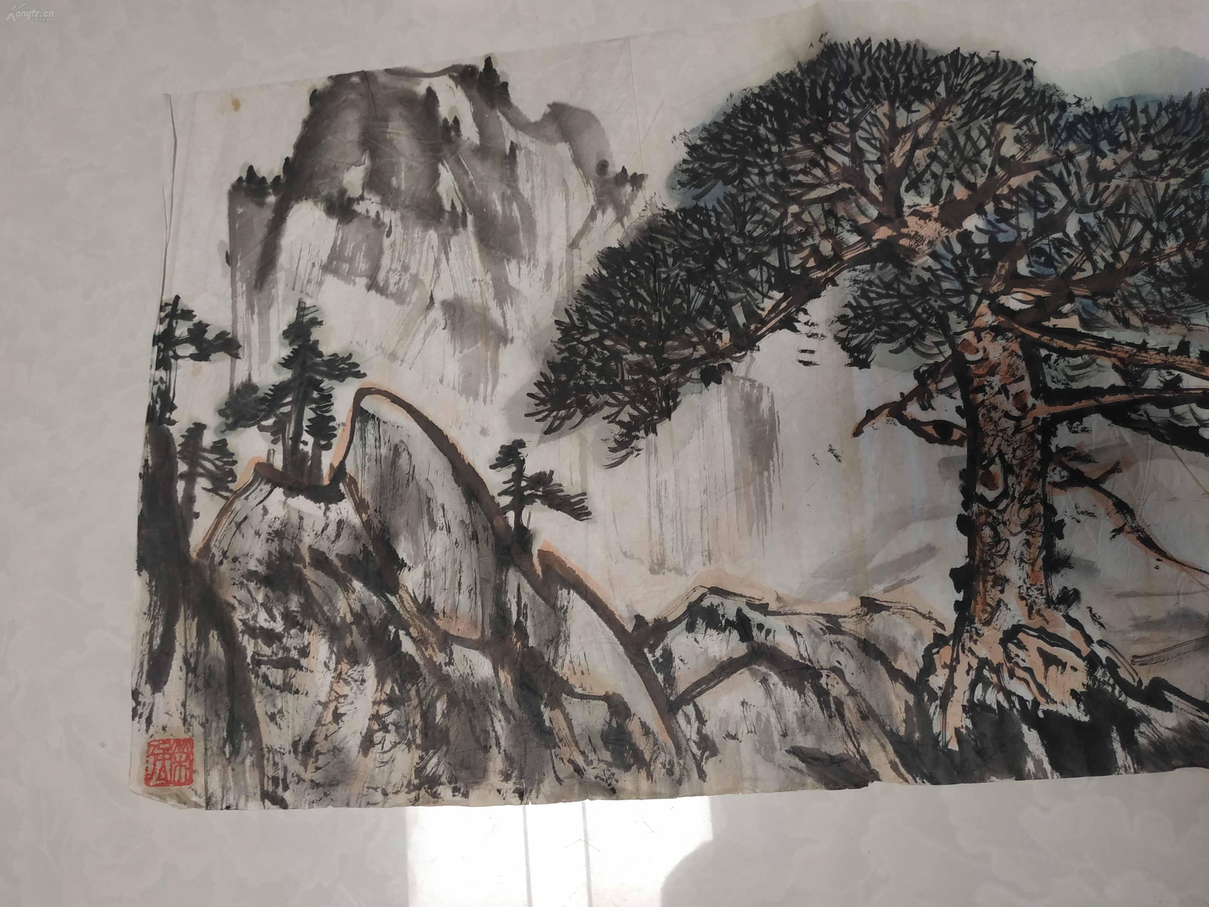 陕西著名画家翟荣强老先生1987年力作迎客松