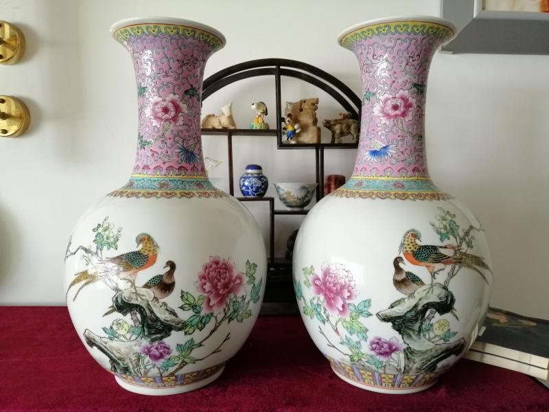 出口回流瓷70年代早期景德镇艺术瓷厂红西边脚锦鸡牡丹锦上添富贵法口