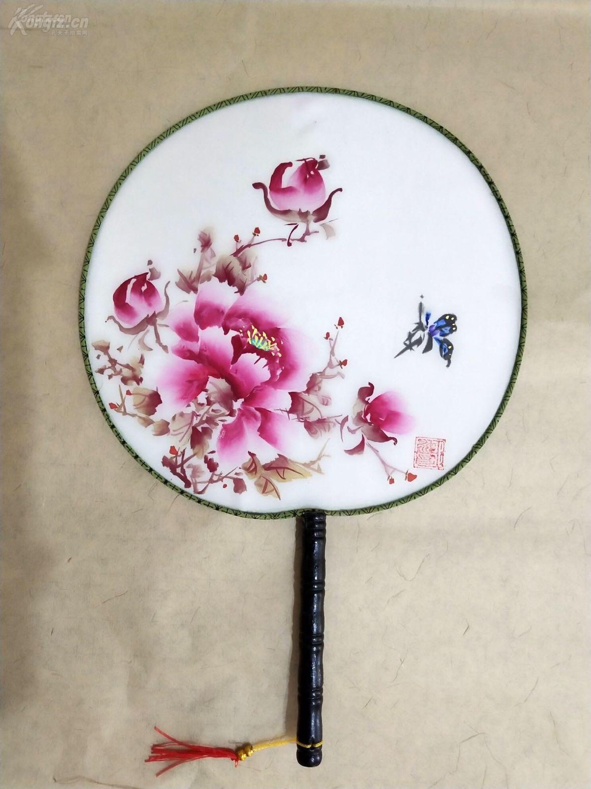 我家老师邹冰以画会友国画牡丹(小团扇)真迹 编号1