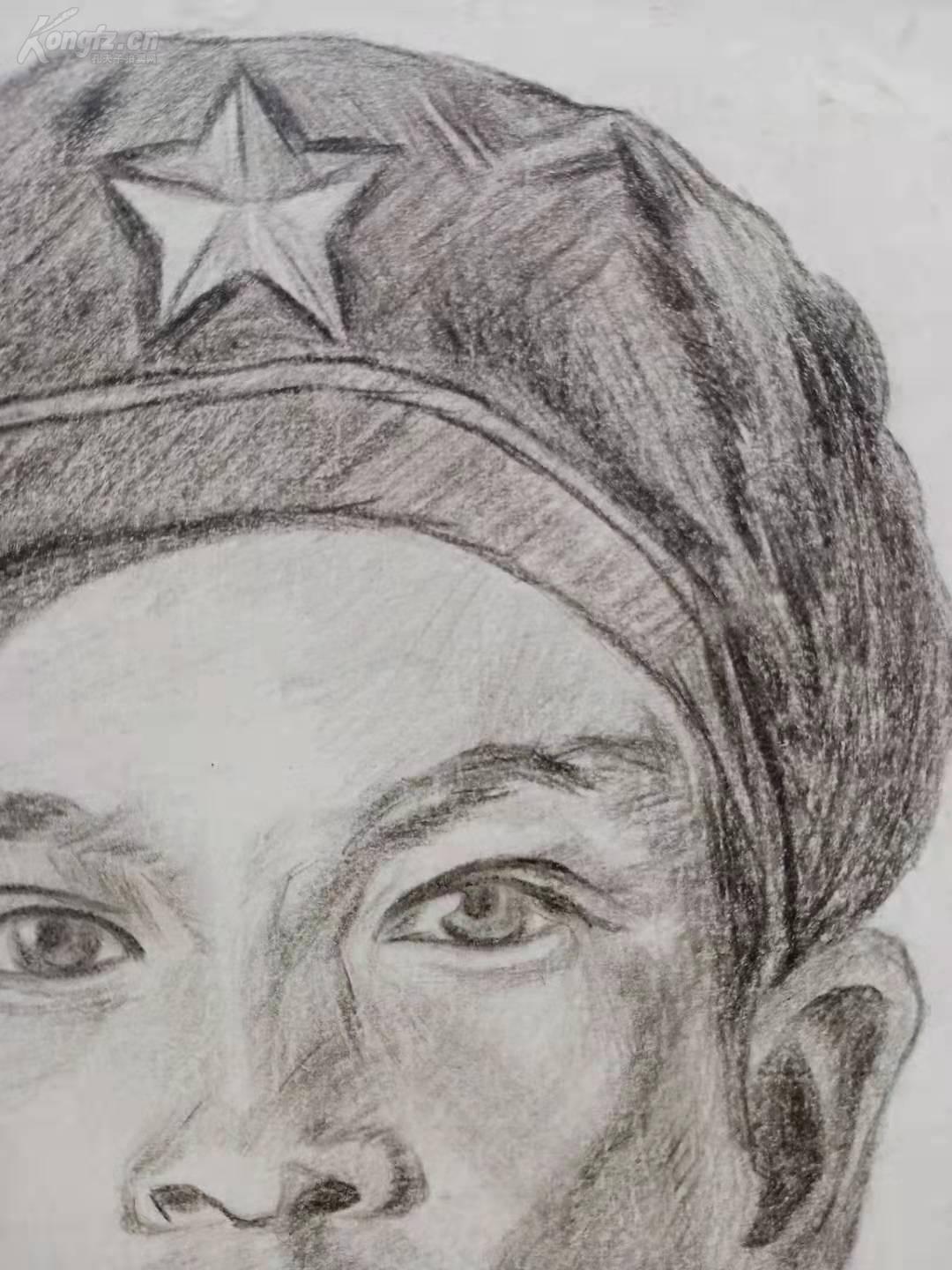 七八十年代黑白素描画红军一张 q082731