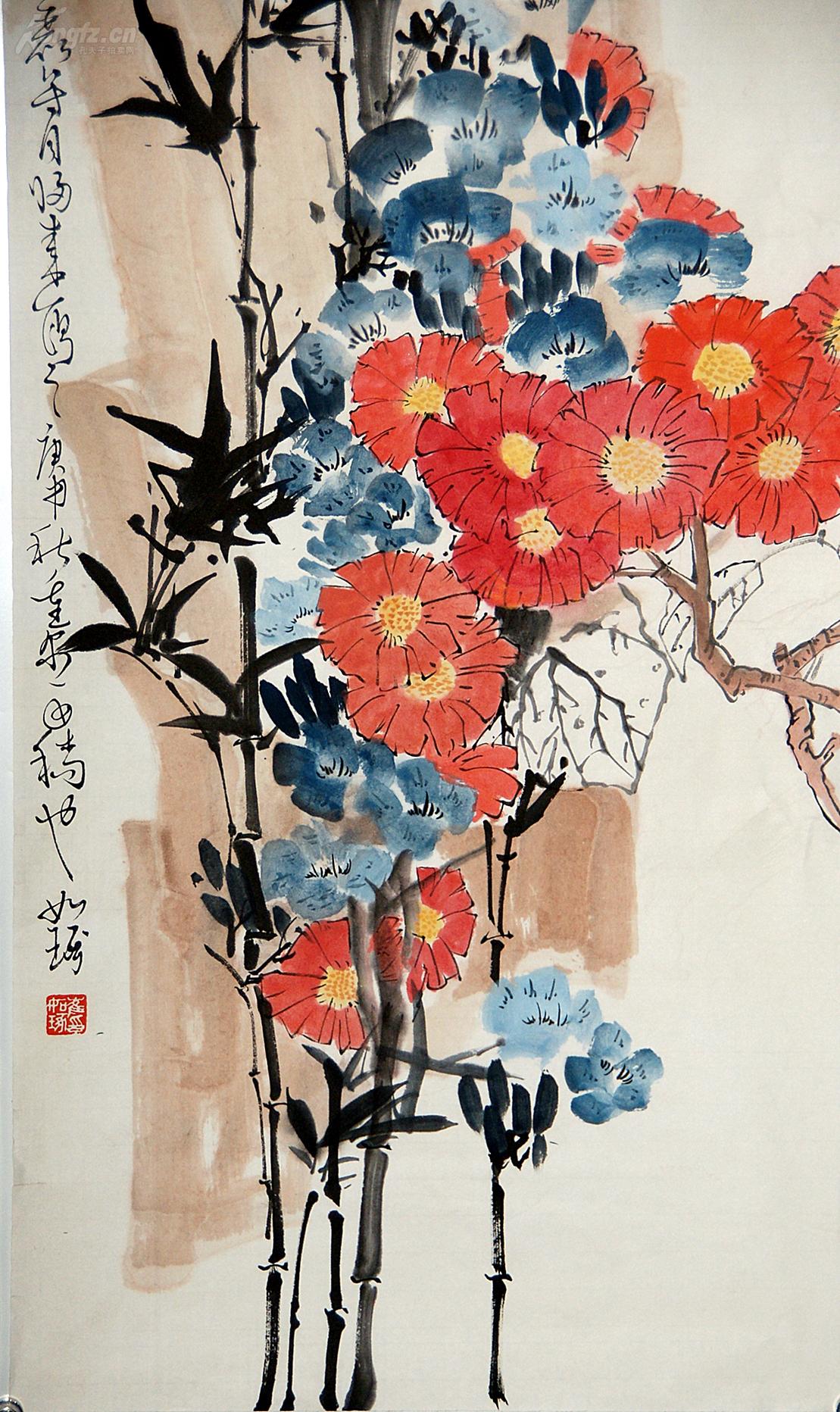 【崔如琢】美籍华人 著名书画家 花卉四屏