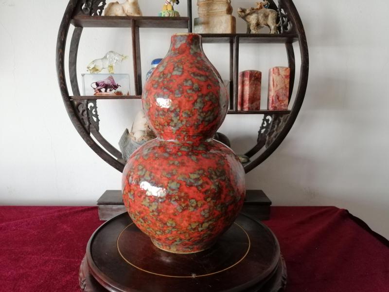 回流.豹纹窑变红花釉葫芦瓶