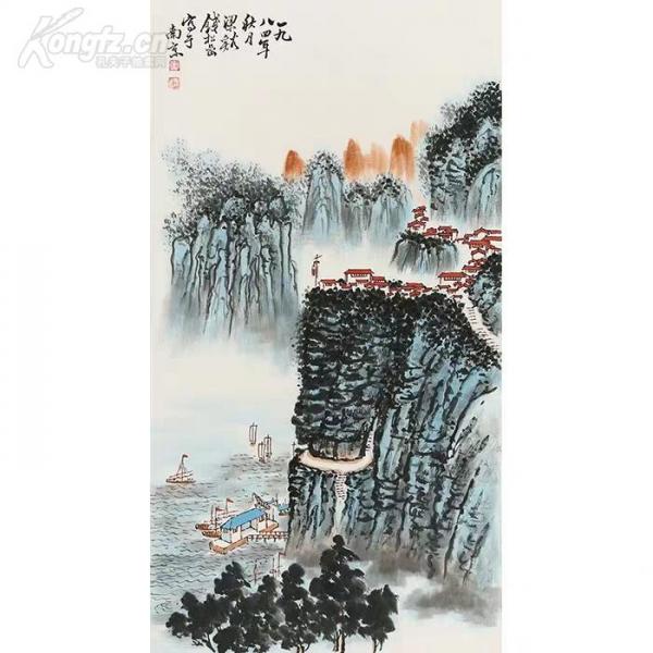 国画大师钱松岩精品三尺山水画,材质,宣纸,手绘,尺寸约89*48cm.