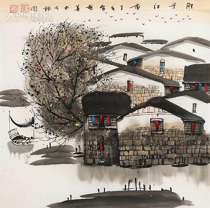 名人字画刘懋善斗方山水国画江南水乡手绘名家书画作品赠荣宝简历