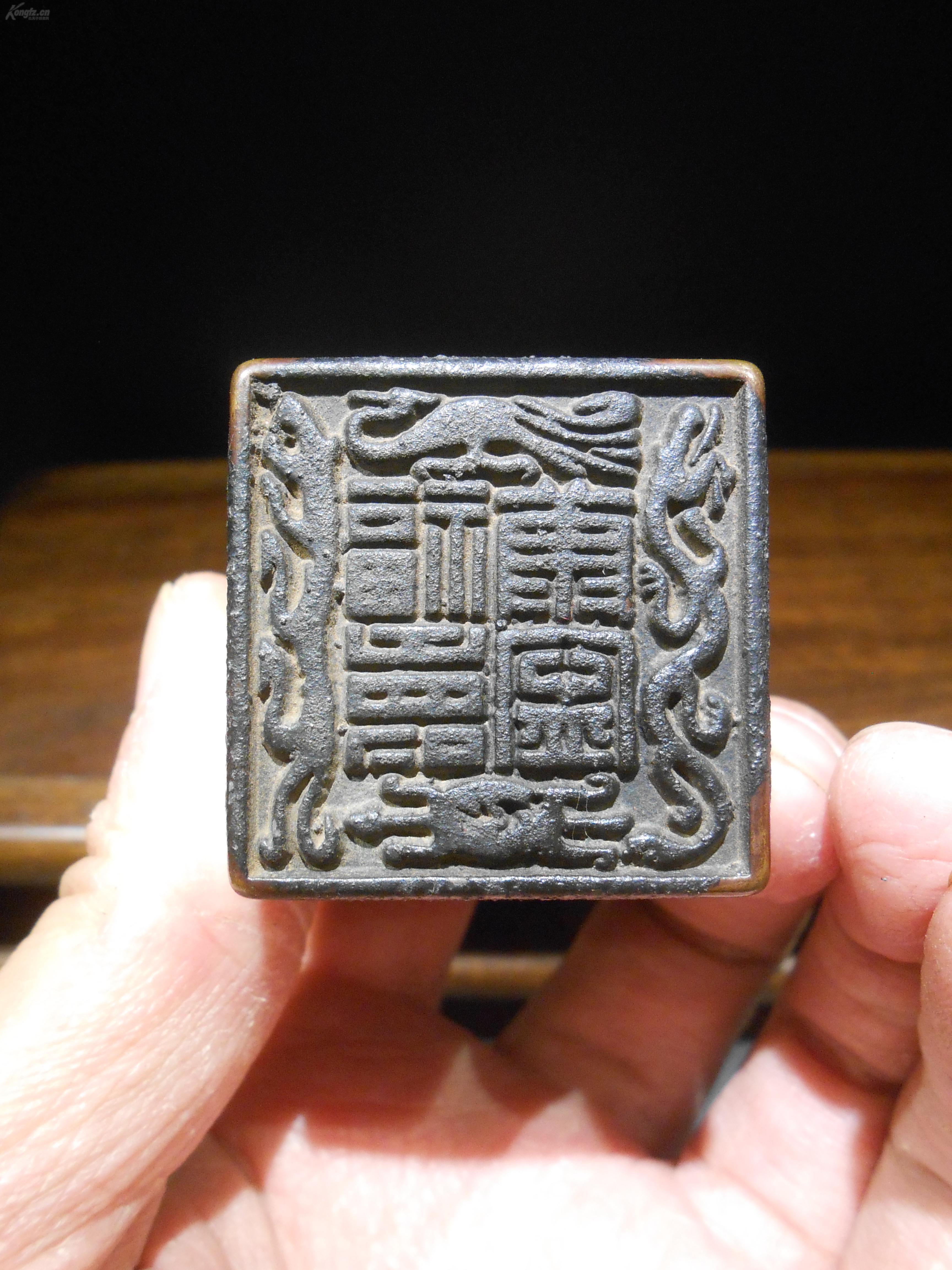 印章,篆刻福寿康宁及上古四神兽青龙,白虎,朱雀,玄武图案,顶部雕刻四