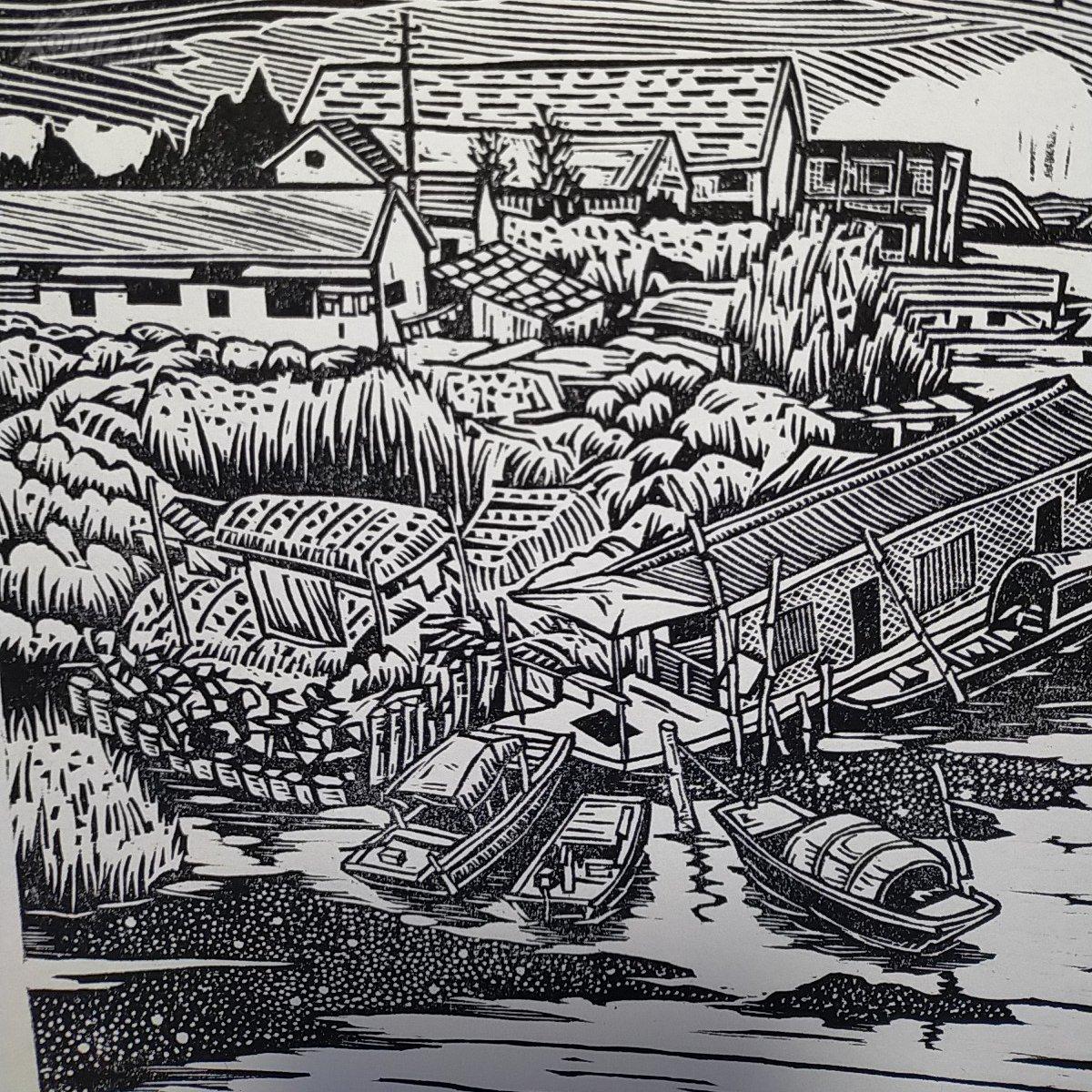 黑白木刻版画(装饰画)