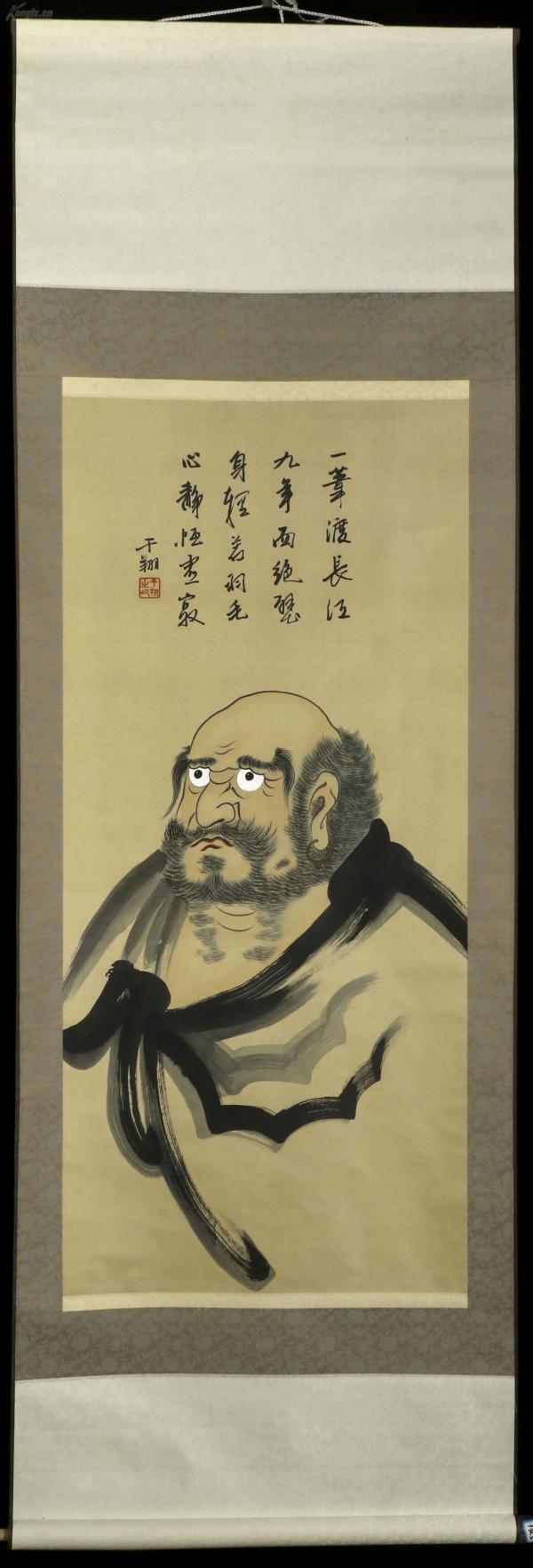【日本回流】原装旧裱 于翔 写意人物"达摩图" 一幅(绢本立轴,画心约