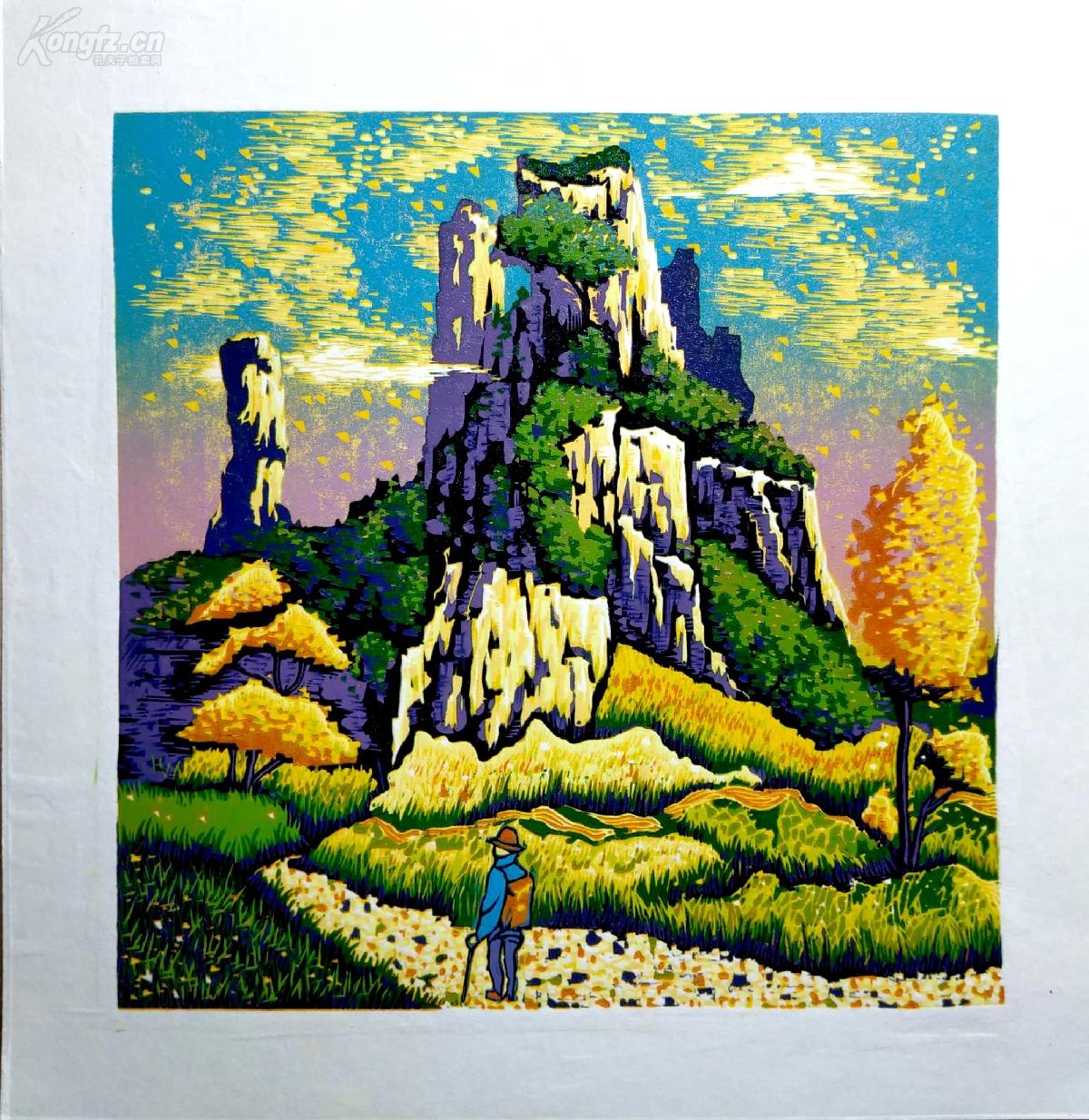 风景版画装饰画套色版画
