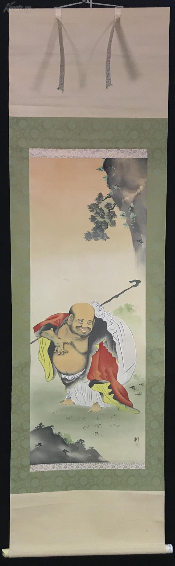 【日本回流】原装旧裱  彬 水墨人物"布袋和尚" 一幅(绢本立轴, 画心