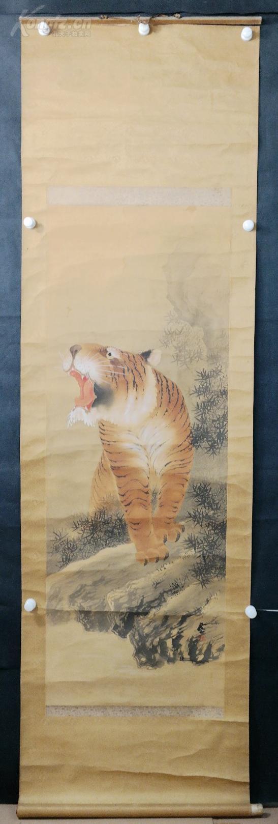 【日本回流】原装旧裱 佚名 虎图作品 一幅(绢本立轴,画心约4.