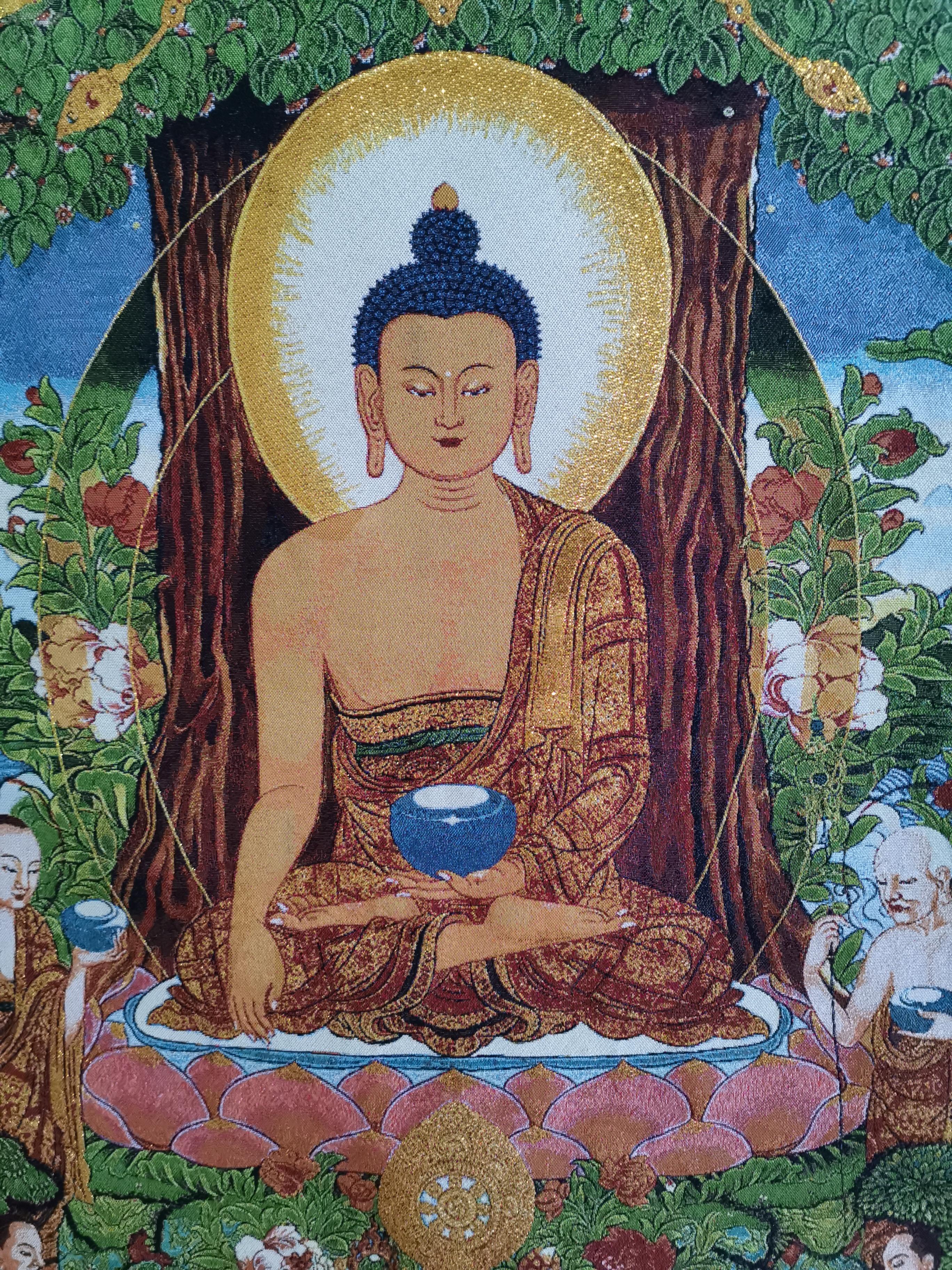 真乘寺织锦刺绣释迦牟尼佛像挂画织锦一幅,彩色丝线钩