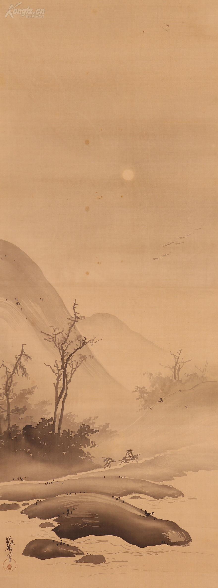 博物馆级收藏品 日本著名画家 桥本雅邦 笔《月下山水