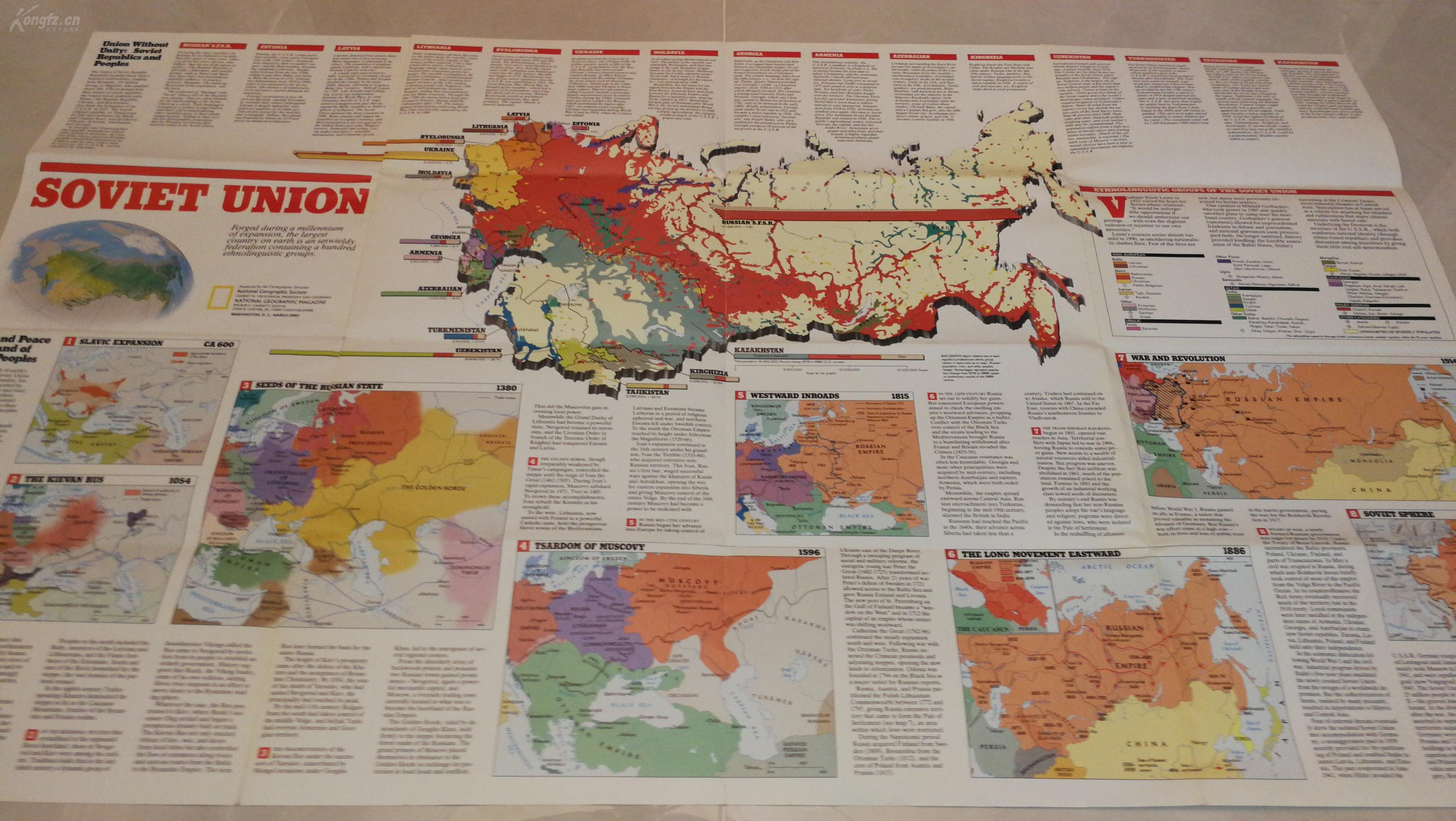 地球上最后一张正规版苏联地图,国家地理杂志1990年苏联纪念专版,大