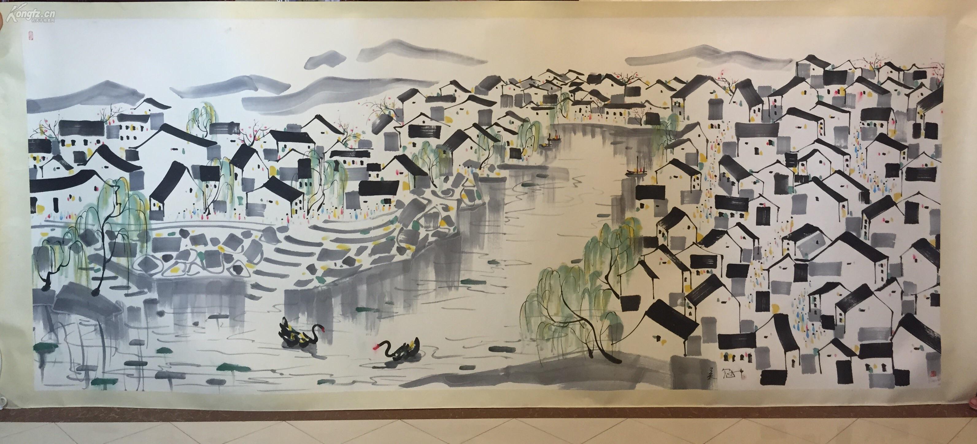 吴冠中 水乡之春 大丈二巨幅 画心尺寸358cmx144cm 镜片【卖家包邮】