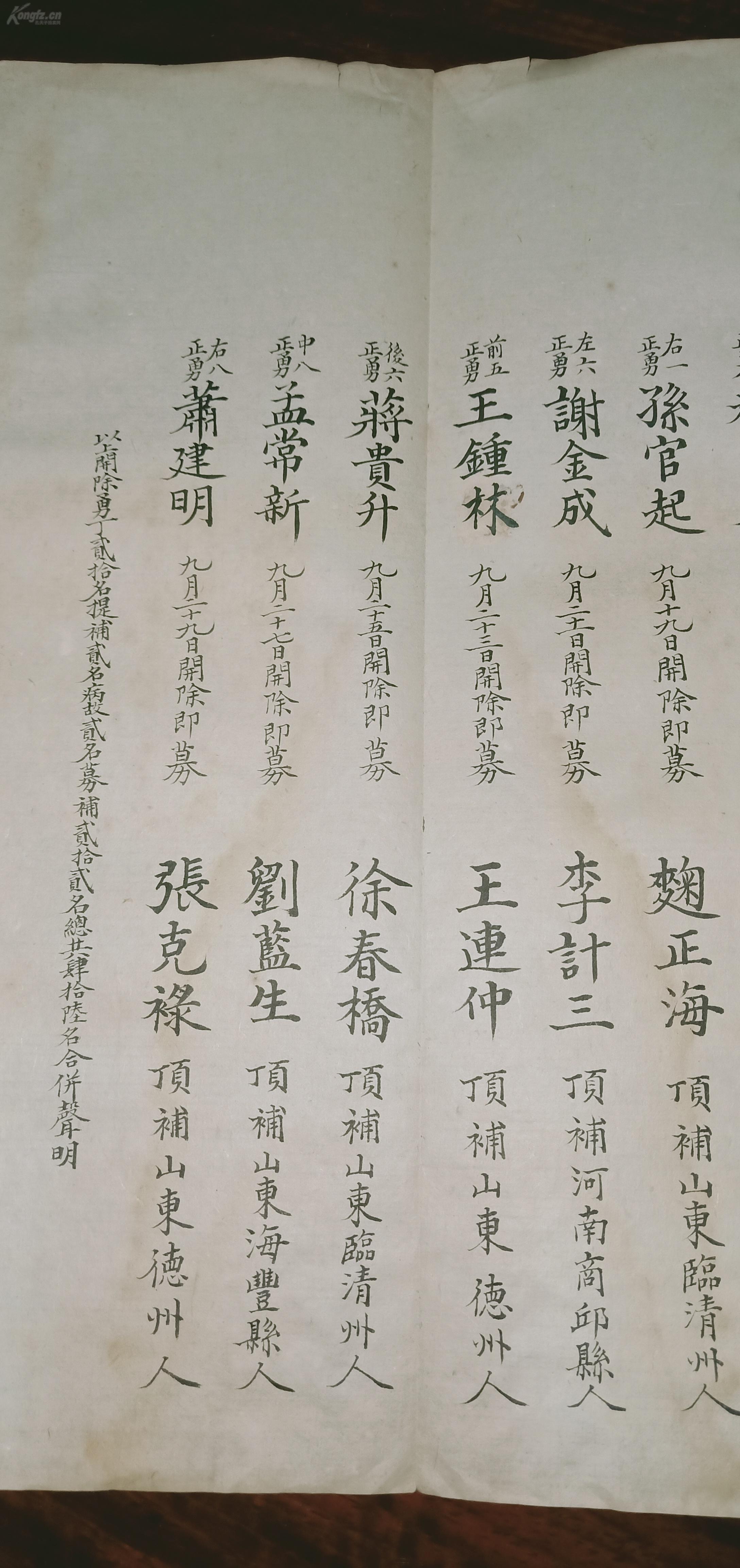 清代淮军盛字中军总兵周盛朝奏折花名册一折(28*11)