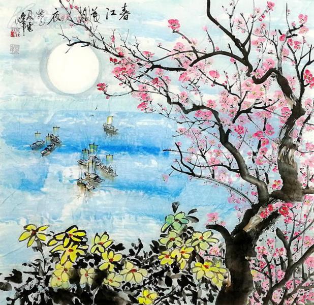 当代画家夏云峰作品《春江花月夜》68x68厘米