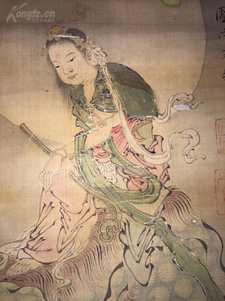 精品1740年 绢画 文殊菩萨骑狮图 171x40厘米.