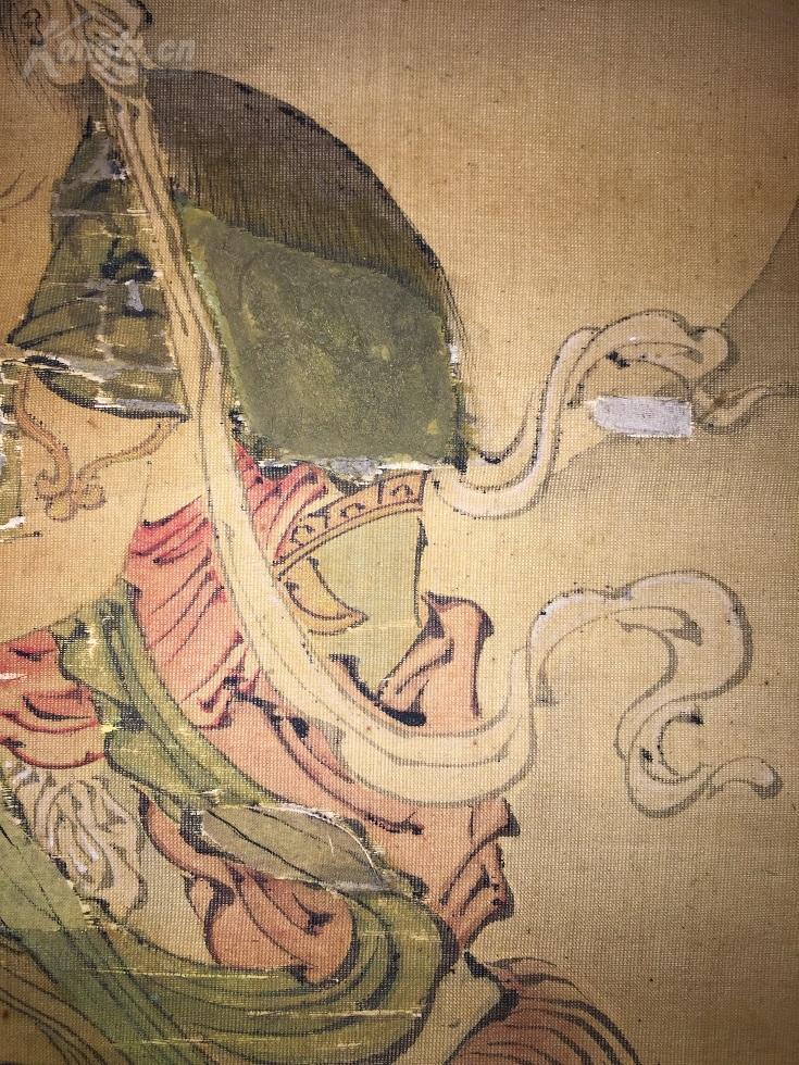 精品1740年 绢画 文殊菩萨骑狮图 171x40厘米.