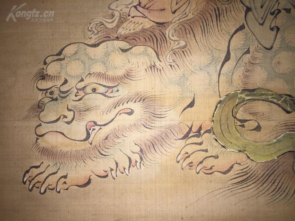 精品1740年 绢画 文殊菩萨骑狮图 171x40厘米.