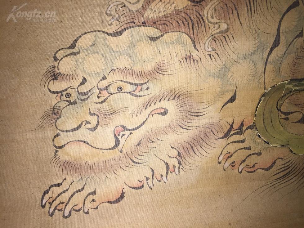 精品1740年 绢画 文殊菩萨骑狮图 171x40厘米.