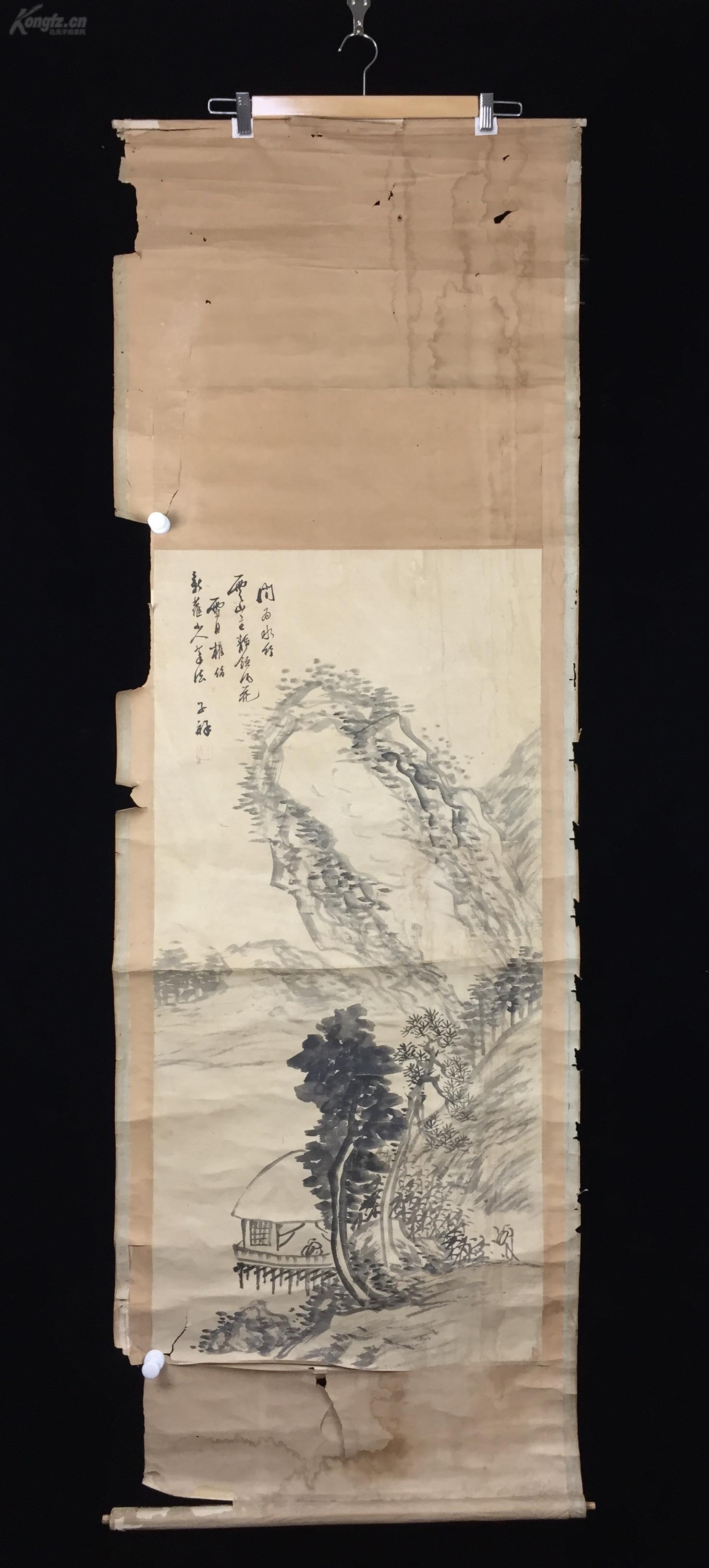 【全场包邮】原装旧裱 日本著名画家 森公挙 山水图 绢本立轴一件