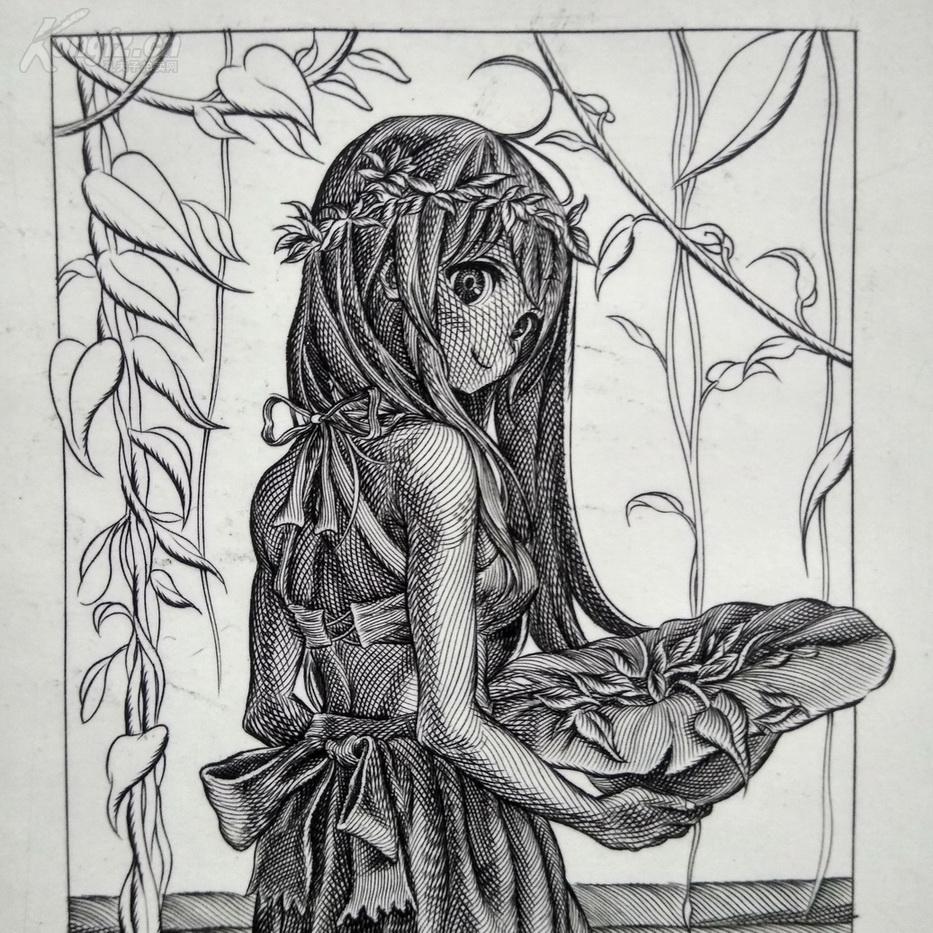 日本铜版画 卡 哇伊美少女风 版画之8 品相尺寸如图