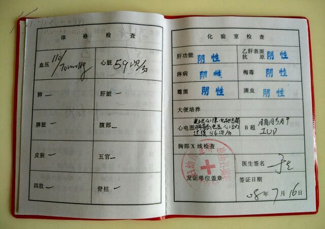 托儿所,幼儿园工作人员健康证明书【天津印制,仅供收藏】