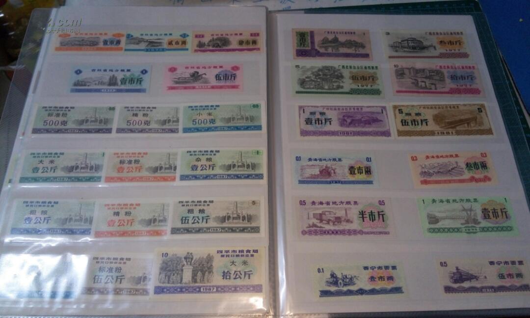 收藏精品,粮票收藏册一册里面有290张不同粮票,张张保真