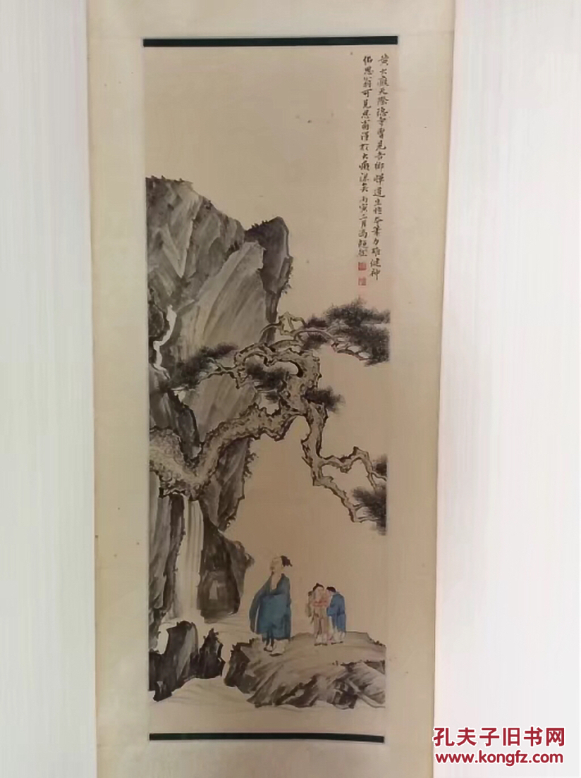 南昌老藏家精品民国老画:米芾拜石图,精妙传神,古貌盎然,近百字题跋