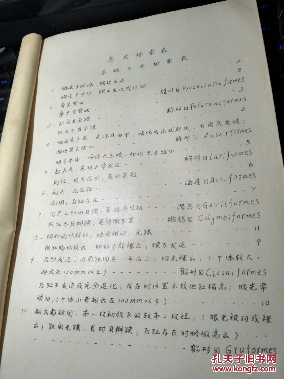 鸟类检索表